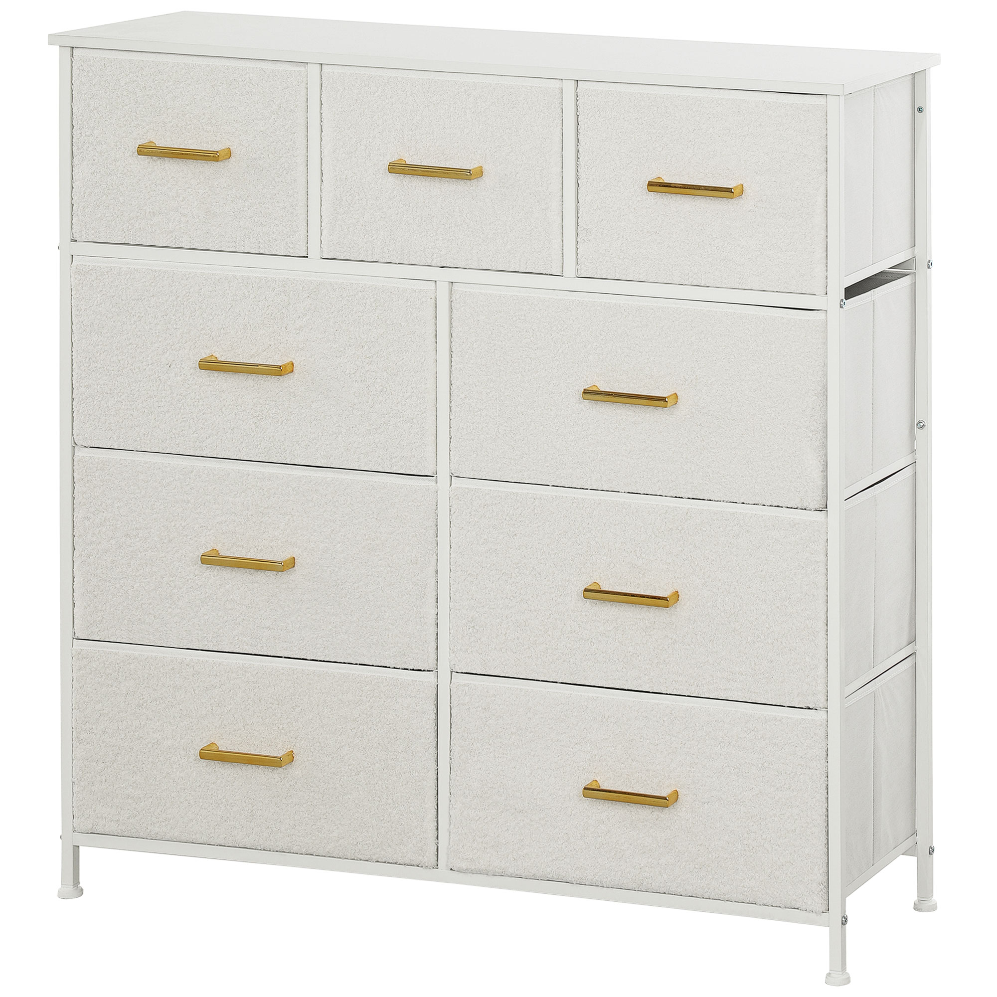 HOMCOM Stoffkommode, 9 Schubladen, Stahlrahmen, elegant, vielseitig, Weiß
