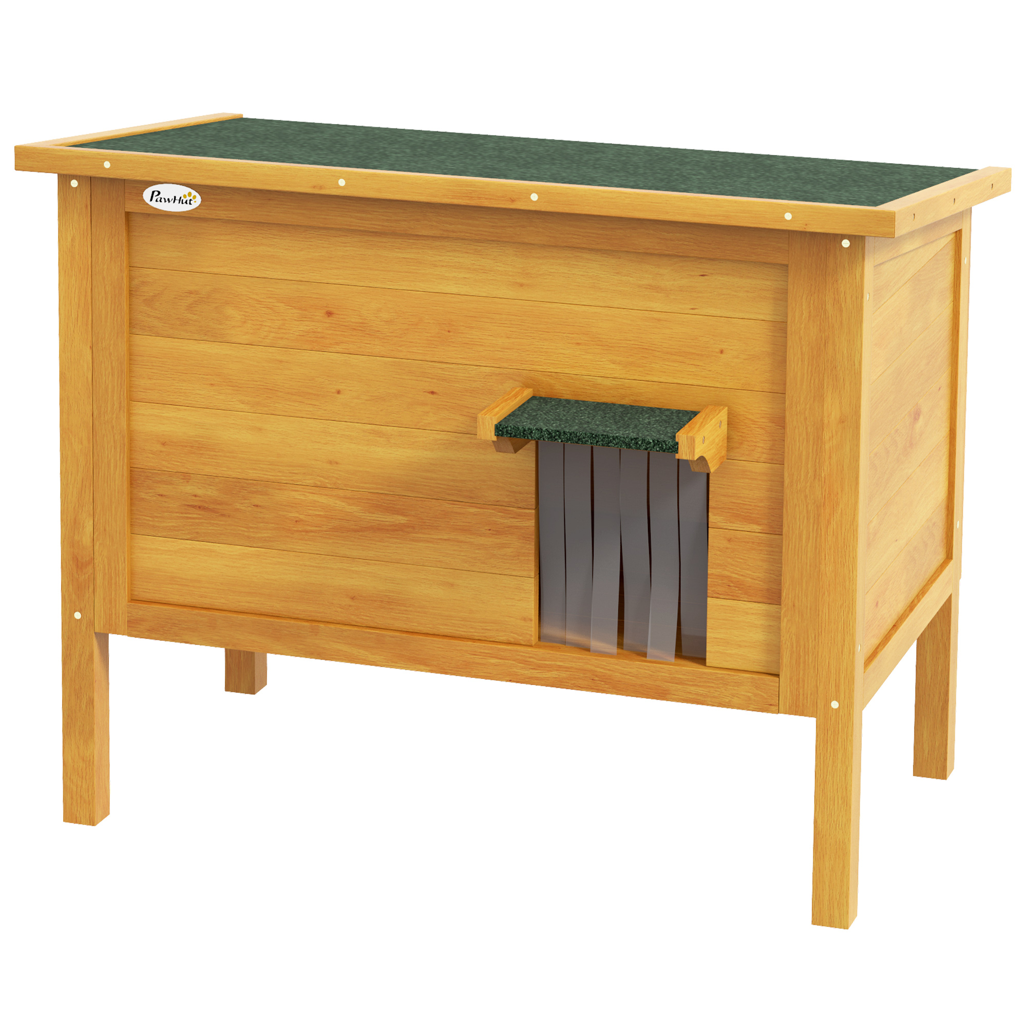 PawHut Katzenhaus Nische für draußen aus erhöhtem Holz mit klappbarem Dach isoliert 85 x 50 x 68,5 cm naturgrün