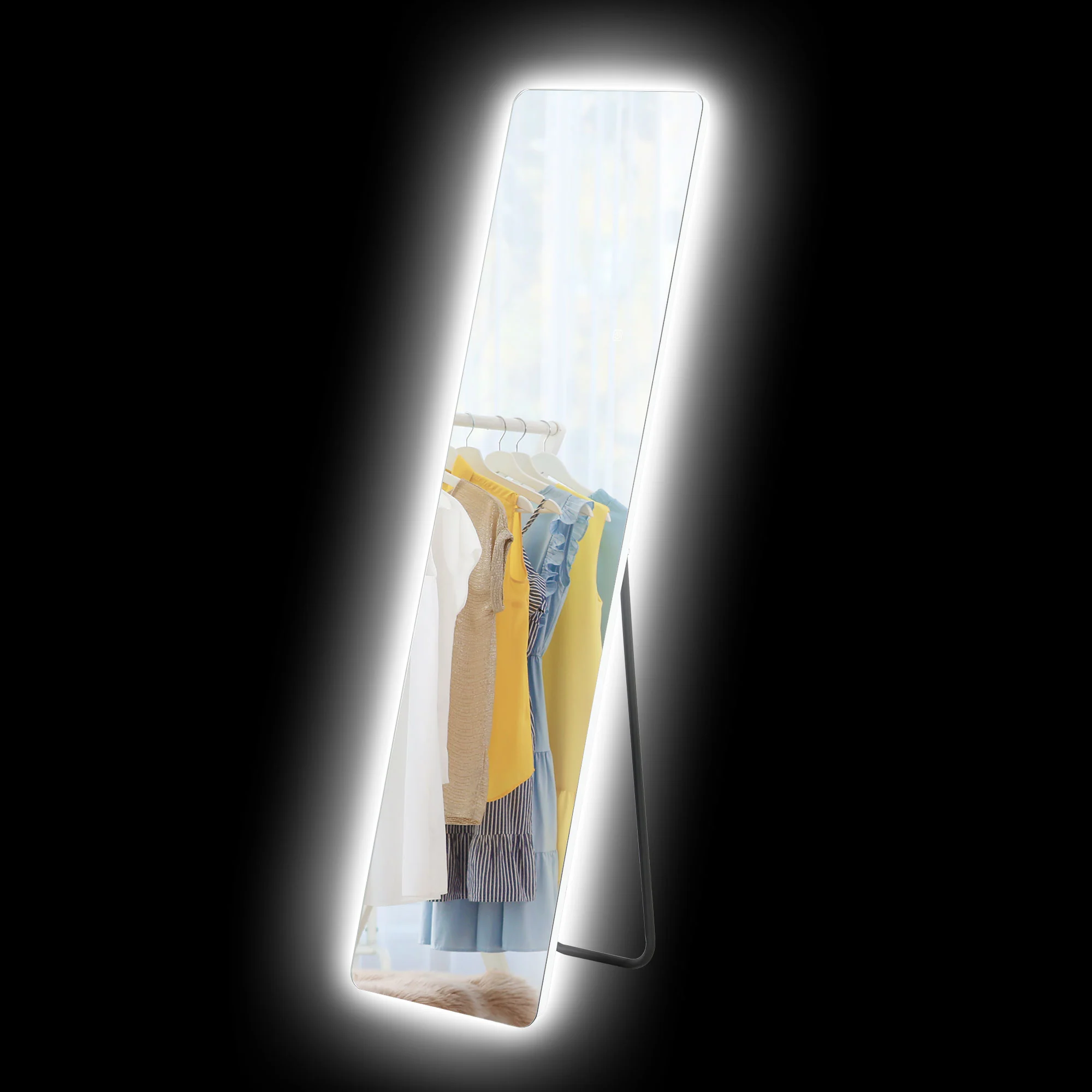 HOMCOM Standspiegel LED Touch dimmbar 3 Lichtfarben Ganzkörperspiegel