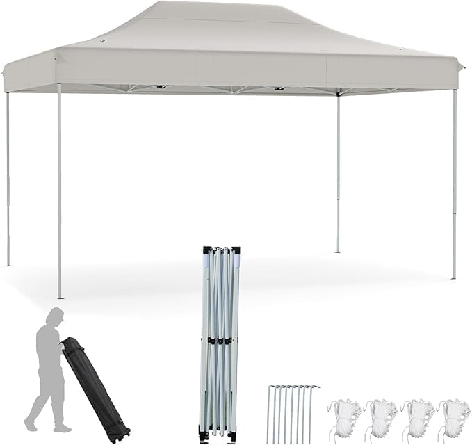 RELAX4LIFE Pop-Up Gazebo Waterproof 445 x 300 cm, Folding Travel Tent with 3 Height Adjustments, Sun Protection for Garden, Beach (White)