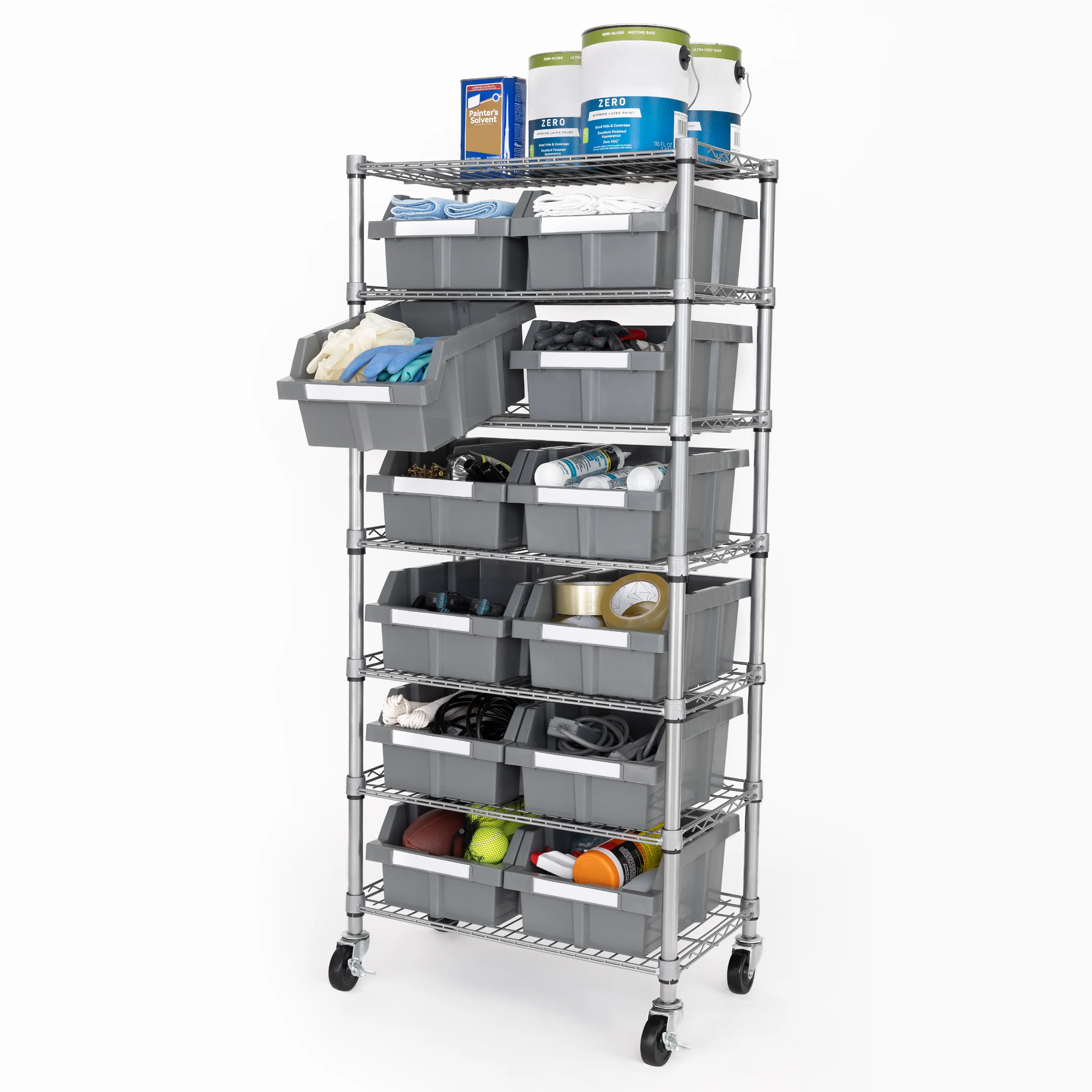 Scaffale NSF a 7 livelli con 12 contenitori