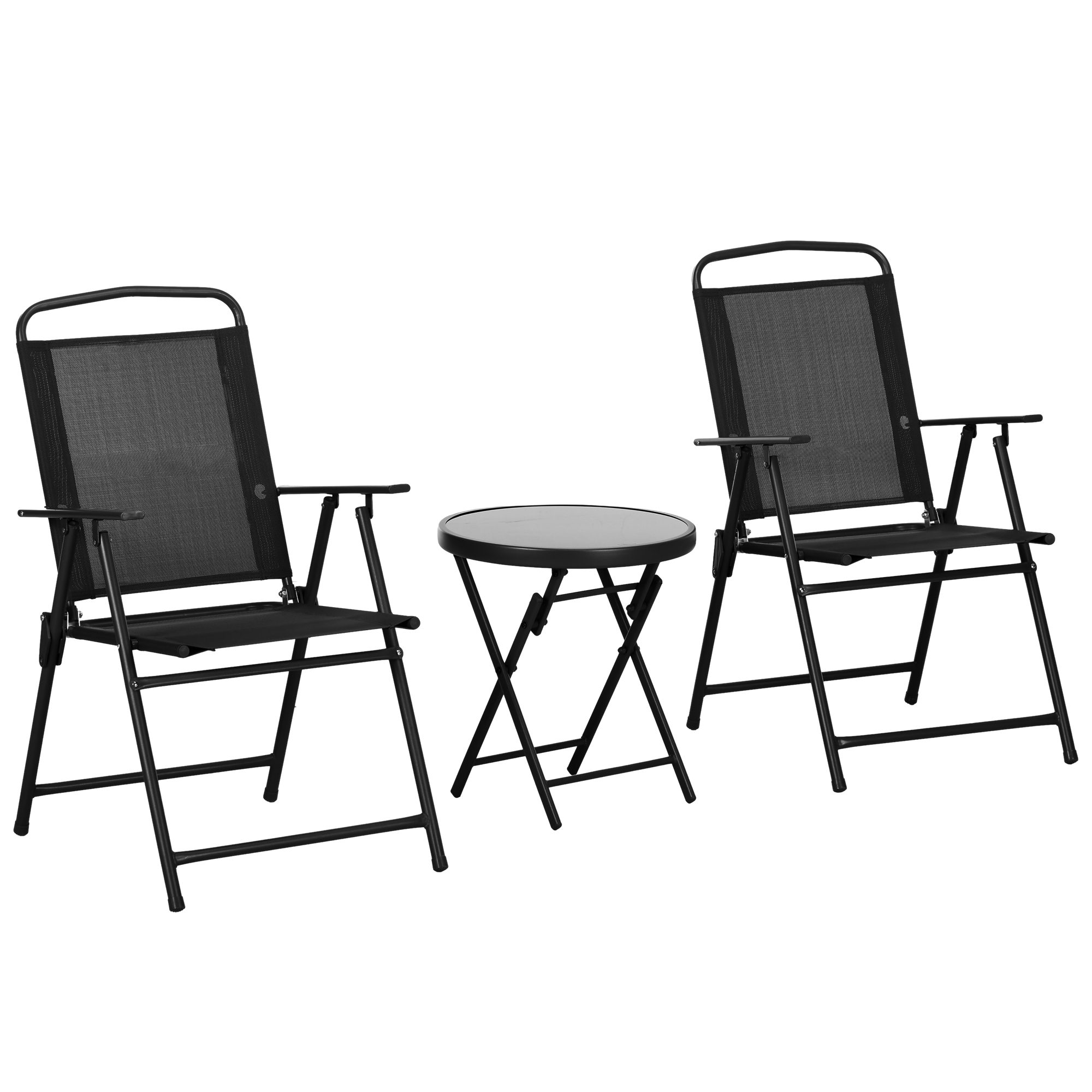 Outsunny Bistro-Set 3-teilig 2 Stühle + runder Beistelltisch gehärtetes Glas klappbar Epoxid-Metall atmungsaktives Netzgewebe
