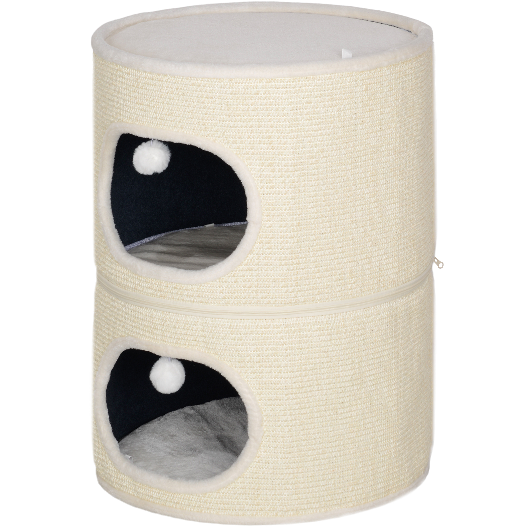 PawHut Modularer Katzenturm Kratzbaum separater Reißverschluss 3 Ebenen Kratzmatte Ø 51 x 69 cm Creme