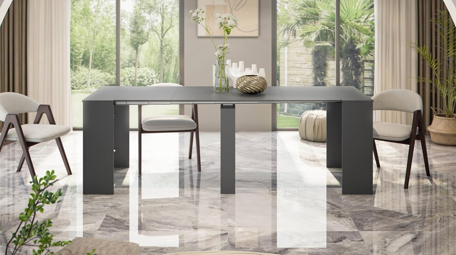 Dmora Consolle Compton, Pranzo allungabile, Tavolo con allunghe Multiuso Estensibile Fino a 10 posti, 51/237x90h78 cm, Antracite, Portallaunghe Incluso