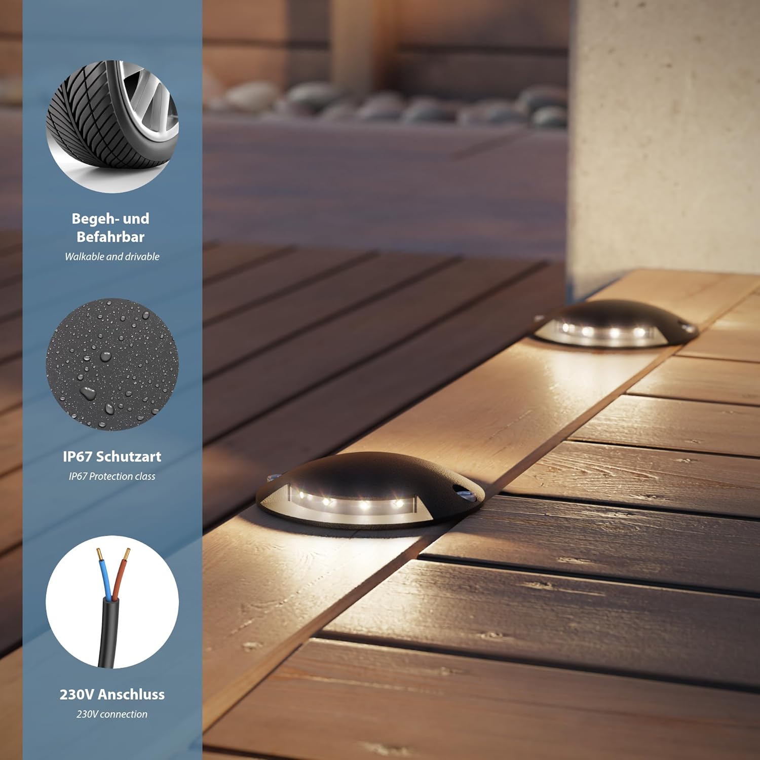 ledscom.de 15 Stück LED Bodenleuchte, Wegmarkierung RUNDA für außen, IP67, 2-flammig, anthrazit, rund, 70mm Ø, warmweiß