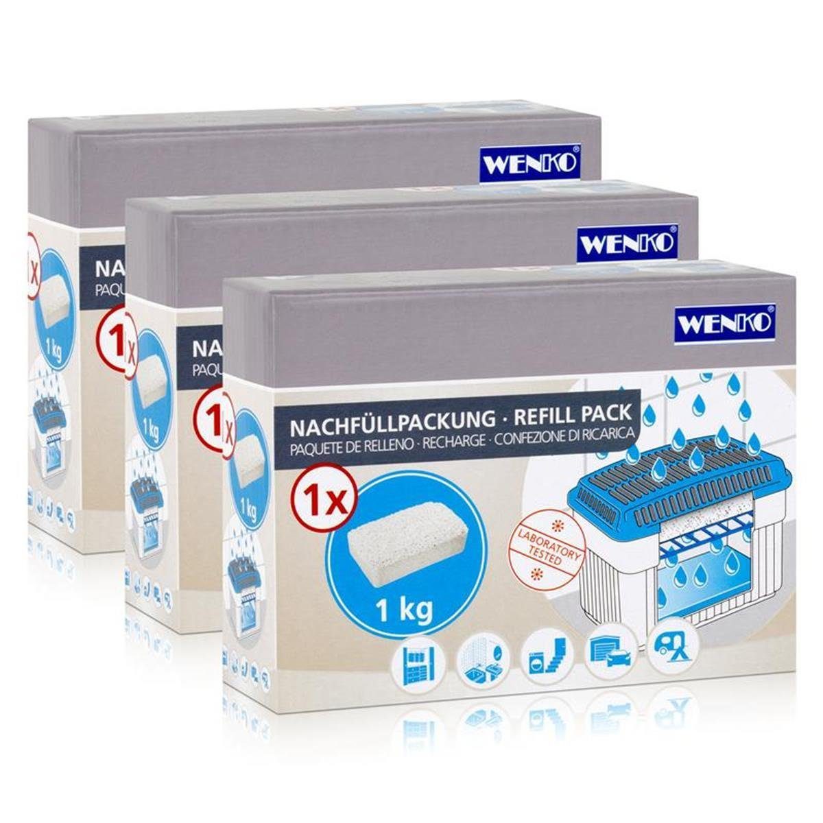 Luftentfeuchter 3x Wenko Nachfüllpackung Feuchtigkeitskiller Raum-Entfeuchter, 1kg Gra
