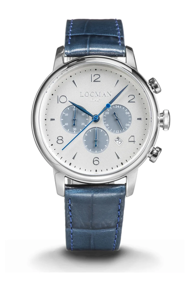 Locman 1960 Crono bianco e blu cinturino pelle 0254A06A-00AGGY2PB