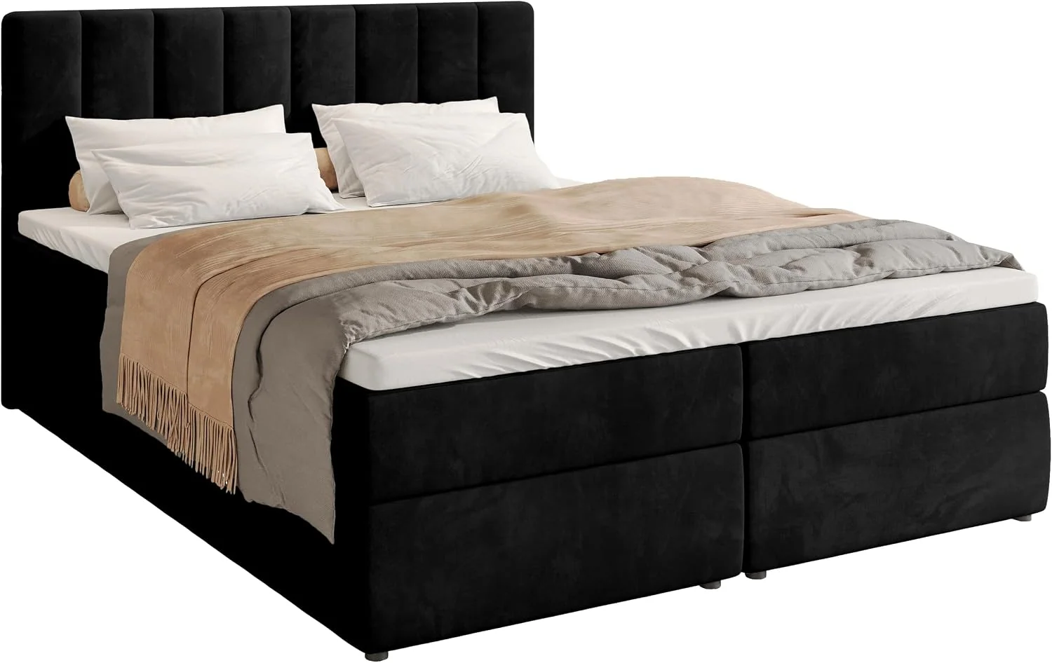 BROMARKT Boxspringbett mit Matratze 180x200cm Bett mit Topper Schwarz