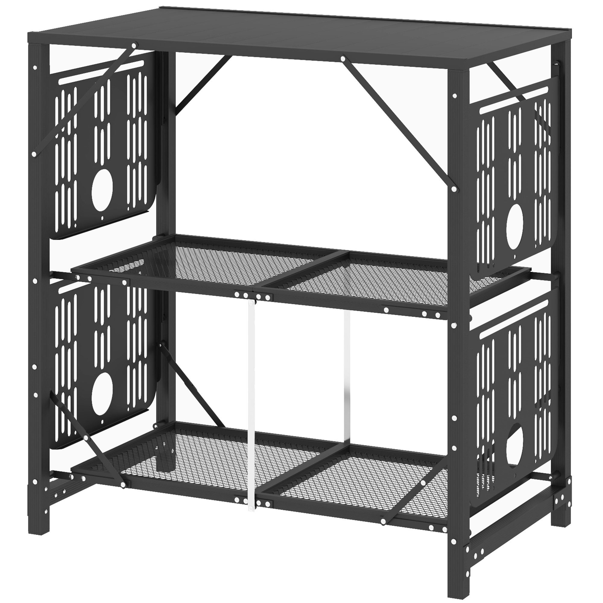 Outsunny Campingtisch Picknicktisch Outdoor-Küchenschrank, klappbar, wetterbeständig, 126 cm x 44 cm x 80 cm, Schwarz