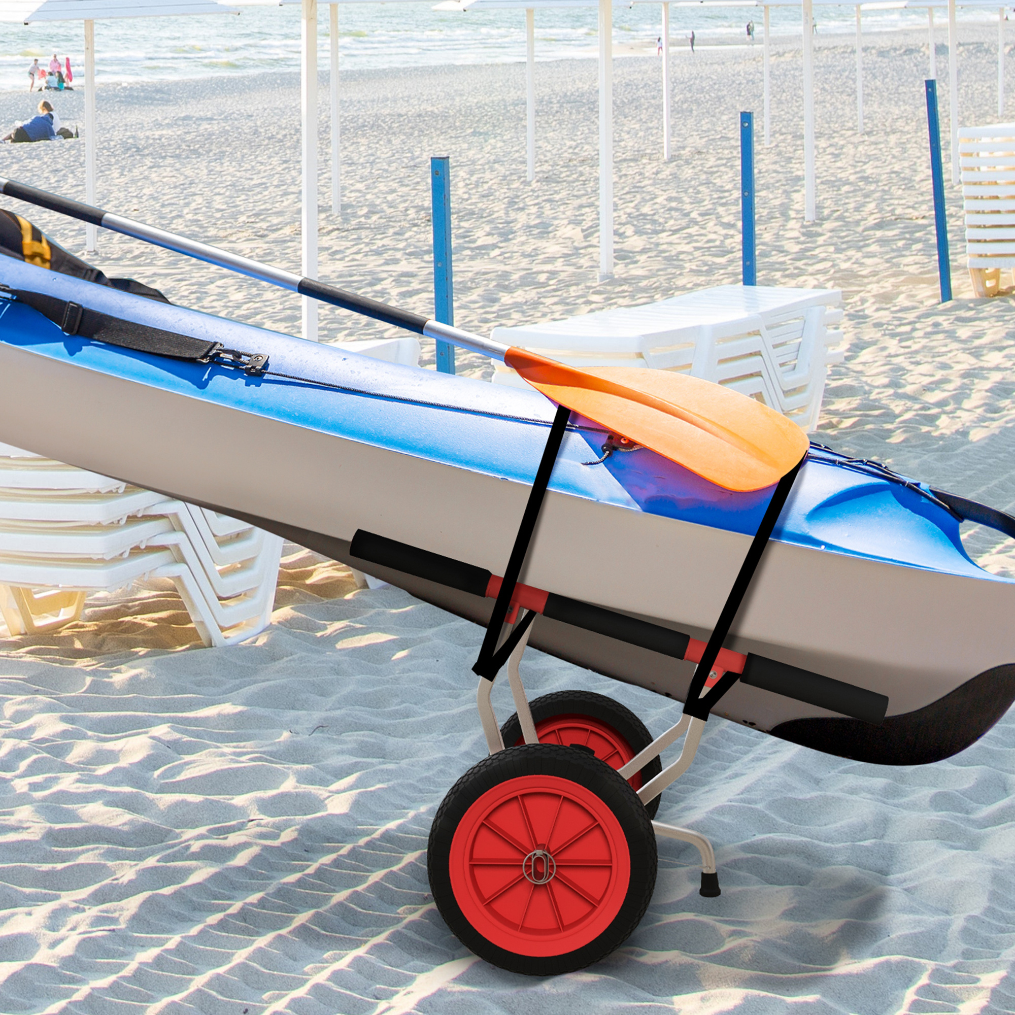 SPORTNOW Kajak-Transportwagen Stand-Up-Paddle Kanu mit einstellbarer Breite großen Rädern Aluminiumrahmen Schwarz Rot