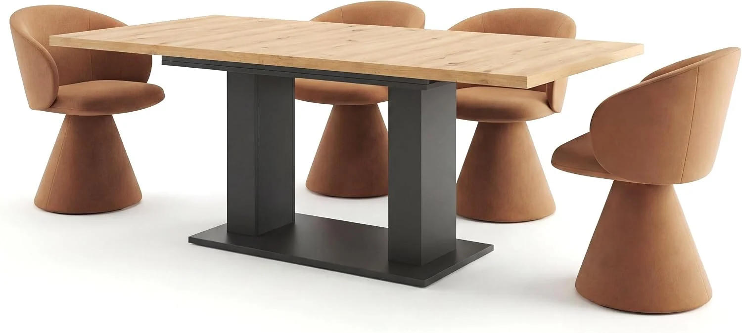 Newroom Esstisch, 150x76x90 cm, Anthrazit, Ausziehbar Wildeiche Esszimmertisch Modern - (BxHxT)