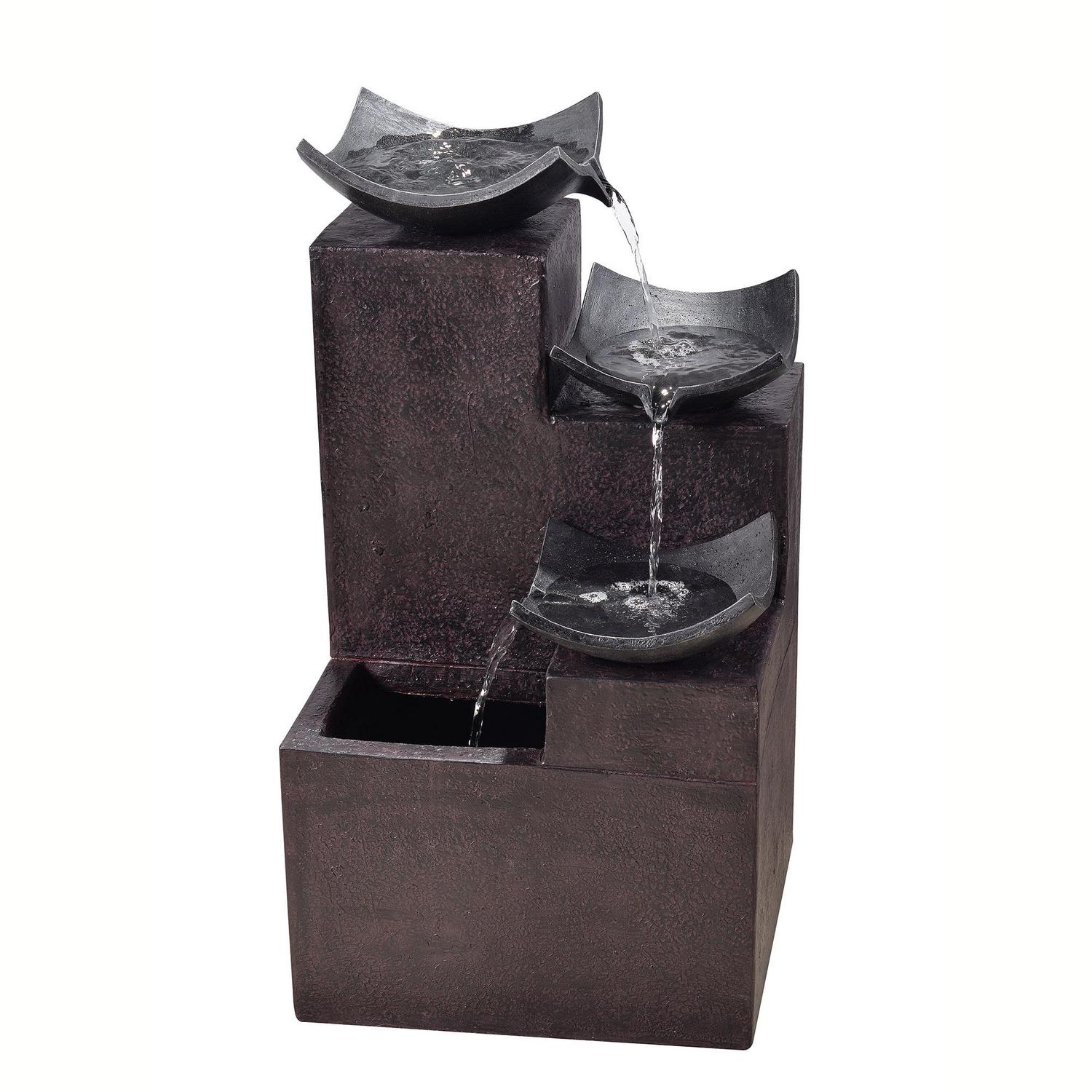 Teamson Home Outdoor Stone Look 4 Tier Floor Fountain, Rusted Finish, Weatherproof, Zen Garden Decor
