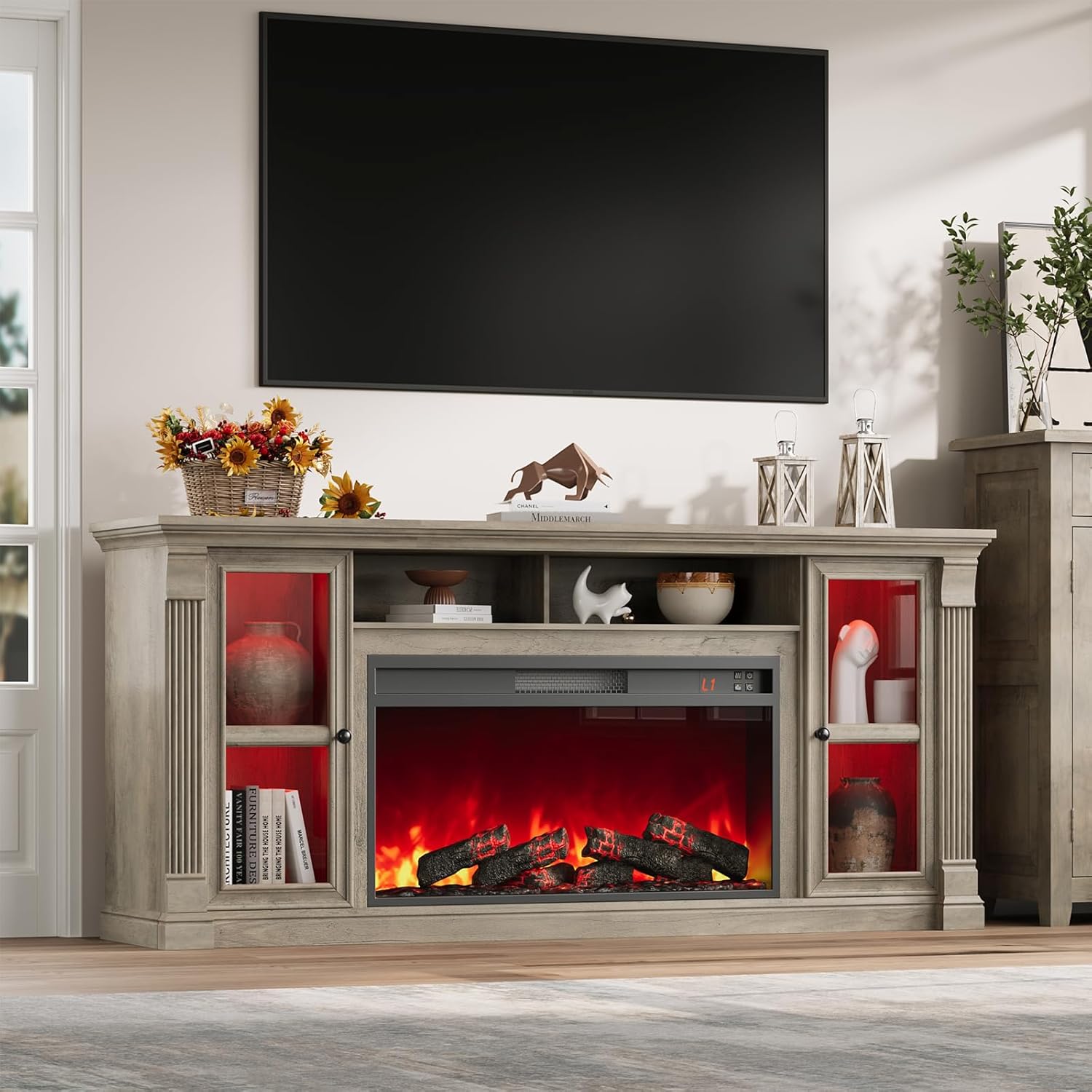 Farmhouse Fireplace TV Stand Up to 80