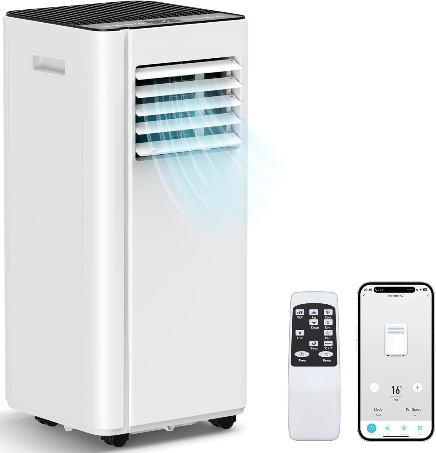 Condizionatore Portatile 16.000 BTU con App WiFi, Climatizzatore 5 in 1 per Ambienti fino a 70 m², Raffreddamento Rapido, Deumidificatore, Ventilatore, Modalità Sleep 40 dB, Timer 24 Ore, per Casa e Ufficio