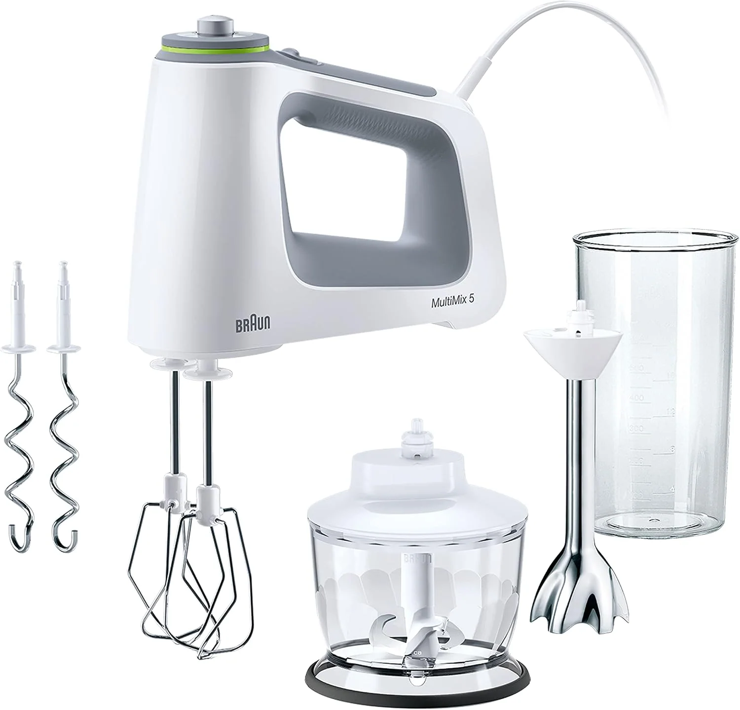 Braun MultiMix 5 HM 5137 Handmixer, Zerkleinerer und 600 ml Mix- und Messbecher, Handrührgerät mit stufenloser Geschwindigkeitsregelung, Knethaken