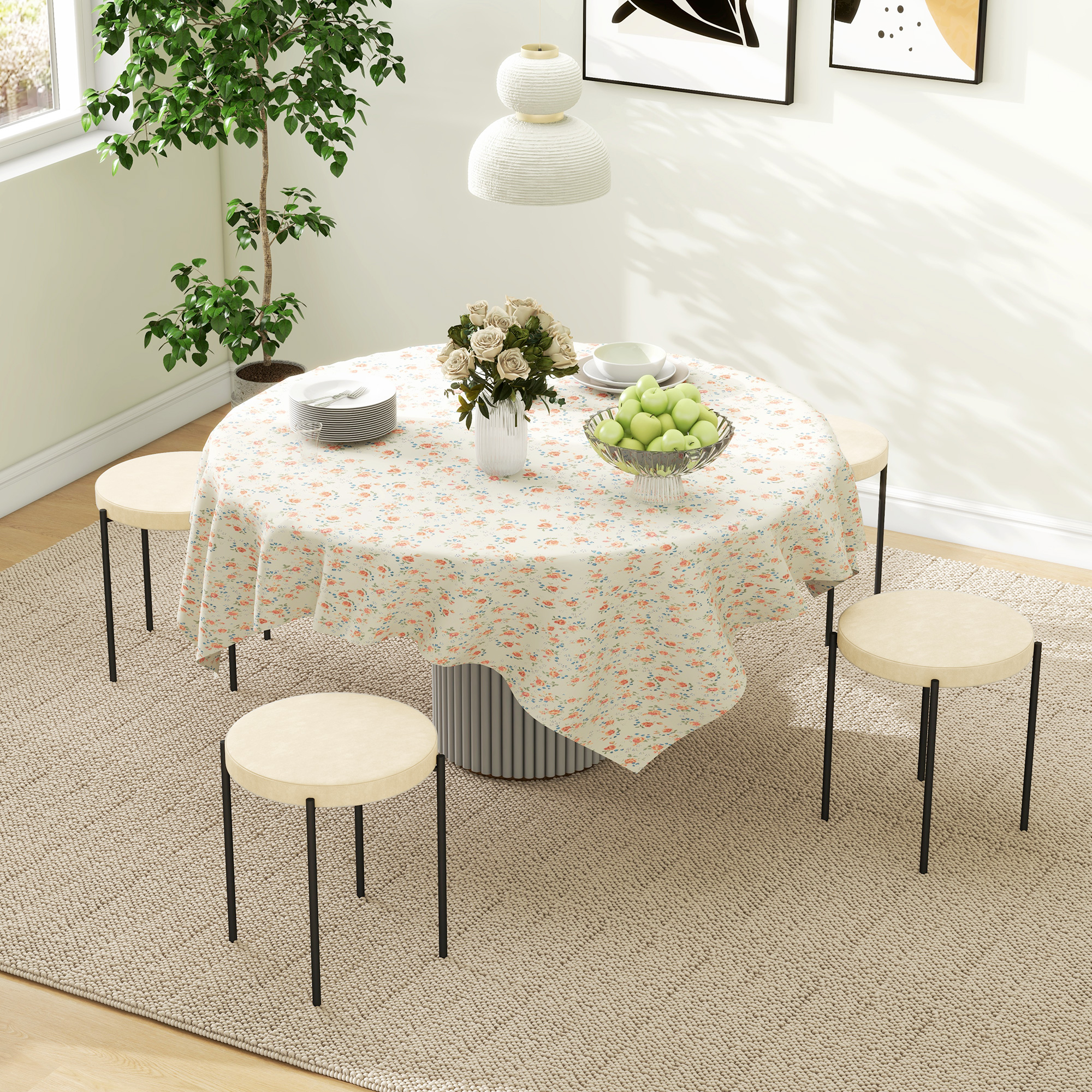 HOMCOM Küchenhocker 4-er Set, stapelbar, Samtoptik, bis 100kg, Metallrahmen, 41,5 x 41,5 x 46 cm, Cremeweiß