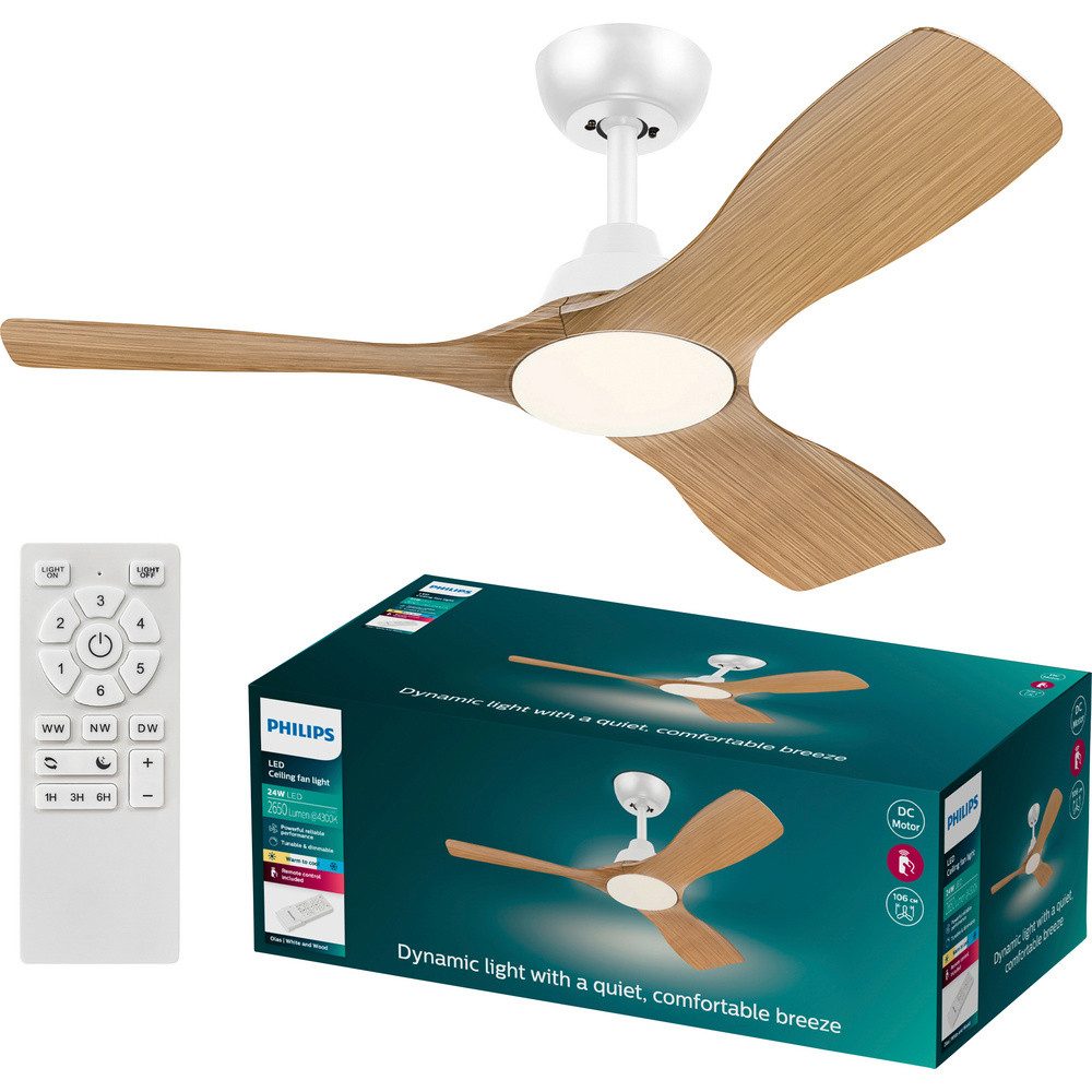Bodenventilator Philips LED Olas Deckenventilator 30 W (x H) 1070 mm x 310 mm Weiß