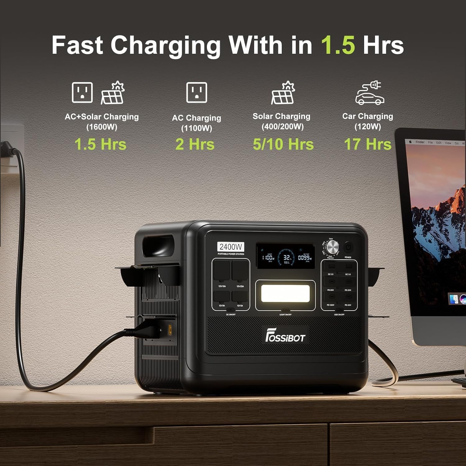 FOSSiBOT F2400 Generatore Elettrico Solare Portatile 2400W, 2048Wh LiFePO4 Batteria di Soccorso con 3 Uscite AC 2400W (4800W Pic), Gruppo Elettrogeno Solare per Campeggio Car