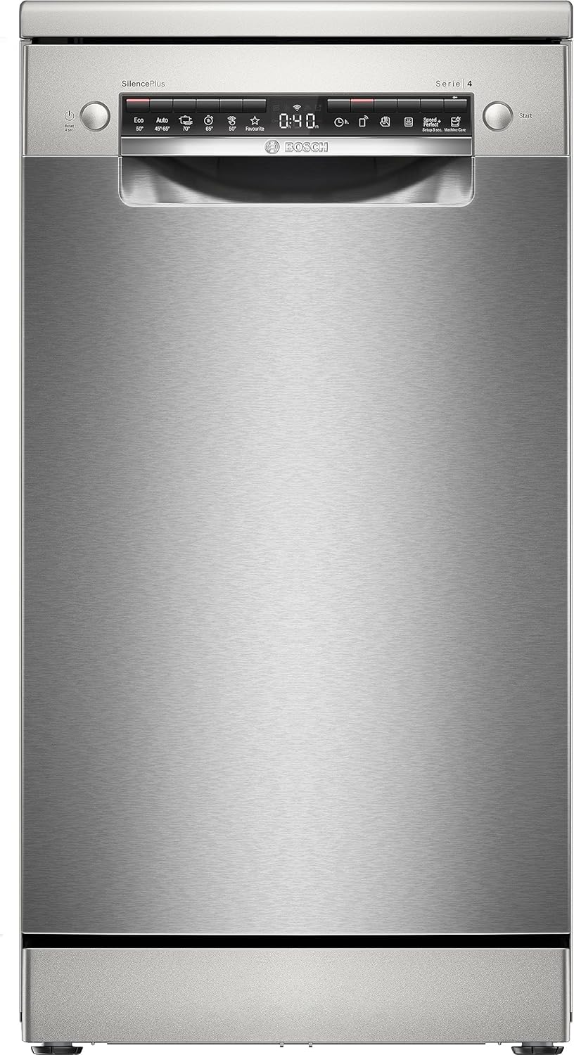 Bosch SPS4EMI24E Serie 4, Lavastoviglie da libera installazione, EfficientDry, Home Connect, Diagnostica da remoto, EcoDosage, Acciaio, 45cm