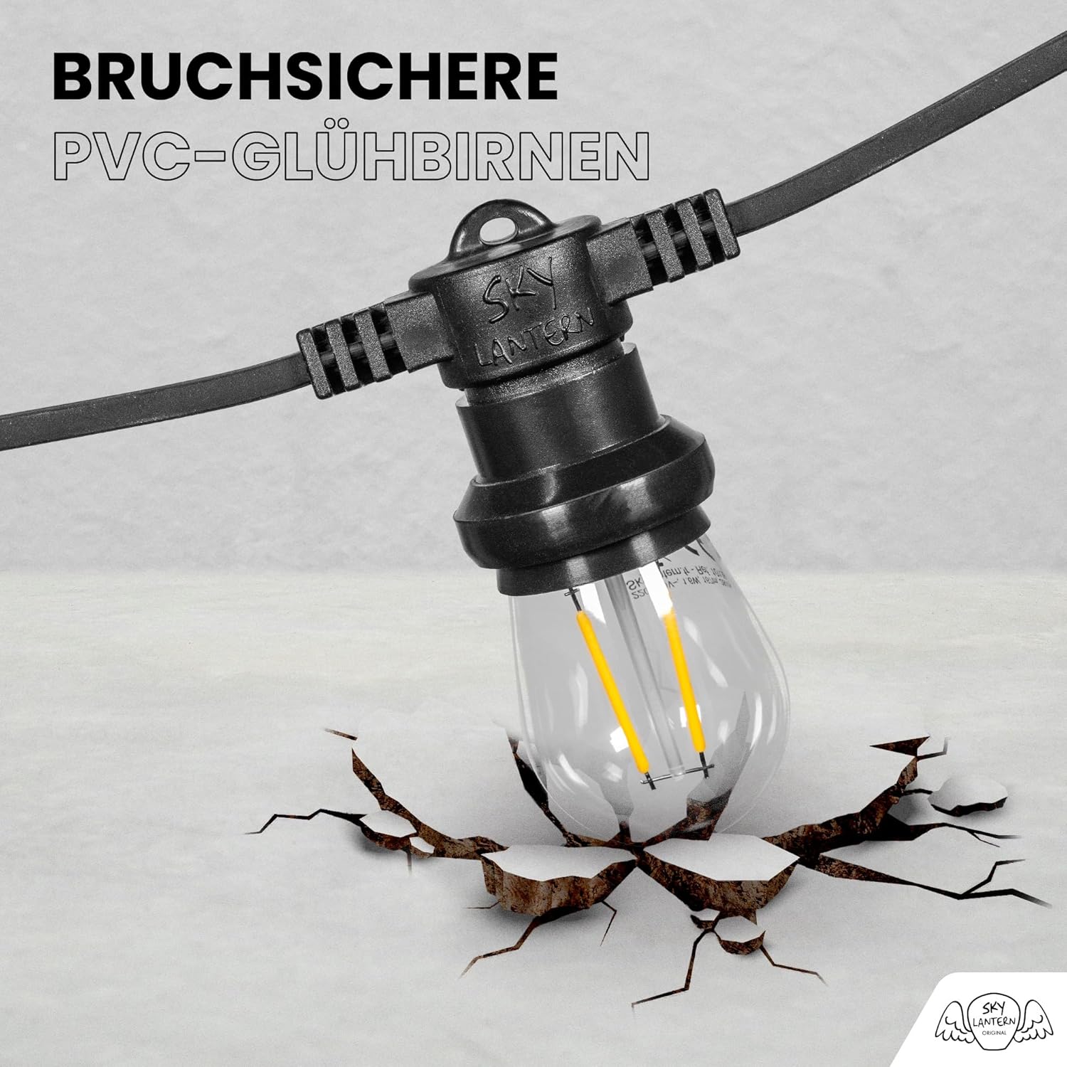 SKYLANTERN Guinguette Lichterkette, 30 m, 90 Glühbirnen, warmweiß, dimmbar – Lichterkette Leuchtmittel E27 transparent – LED Filament Retro