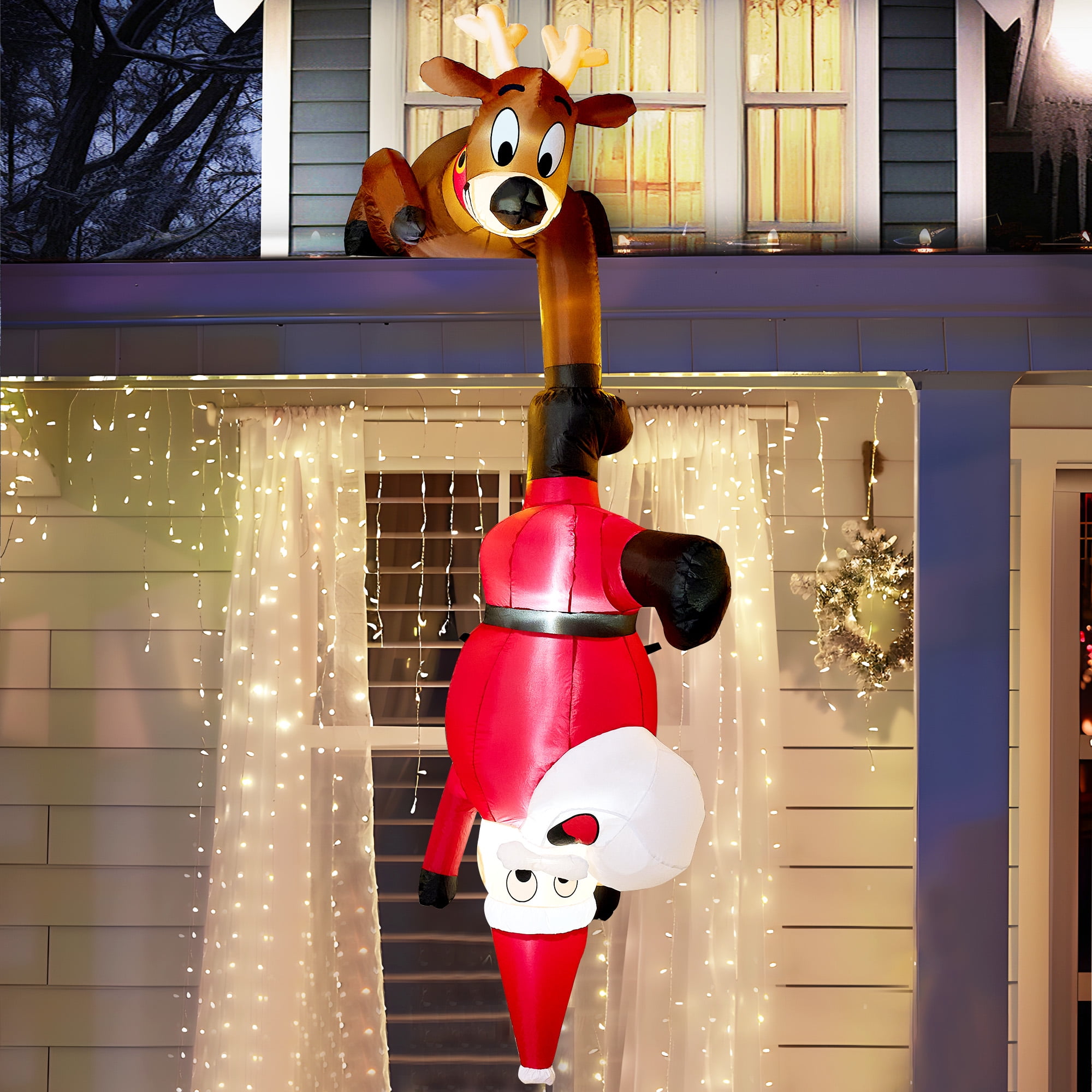 Syncfun 8 FT Christmas Inflatable Santa & Reindeer with LEDs for Outdoor Holiday Decor