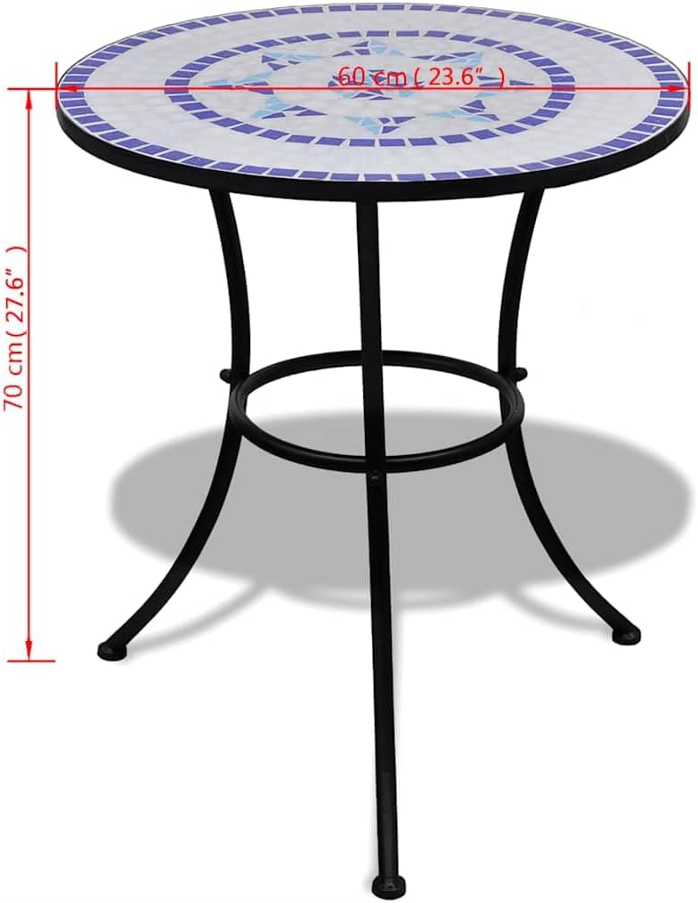 vidaXL Mosaic Table 60cm with 2 Chairs Blue/White