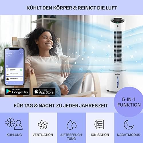 Klarstein 4-in-1: Slimme luchtkoeler, ventilator, luchtbevochtiger & ionisatie I 6 L watertank, oscillatie, 30 W, 210 m3/u, timer I Klimaatregelaar zonder afvoerslang, Mobiele airconditioner, Zwart-ros��goud