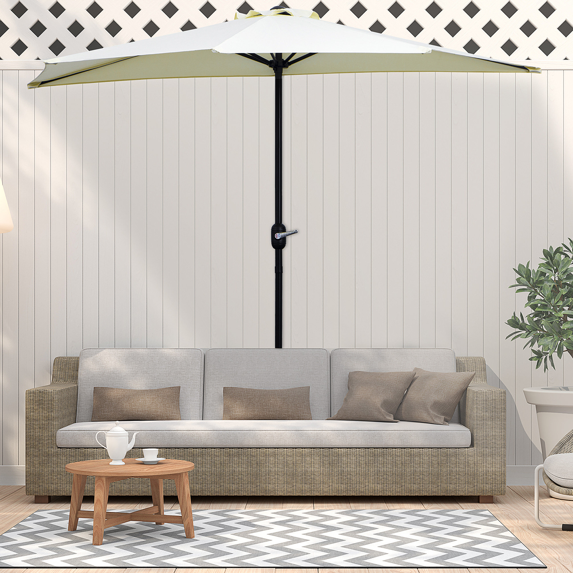 Outsunny Halber Sonnenschirm Ø 2,6 m, Sonnenschirm für Balkon 5 Stahlstreben Polyester beige