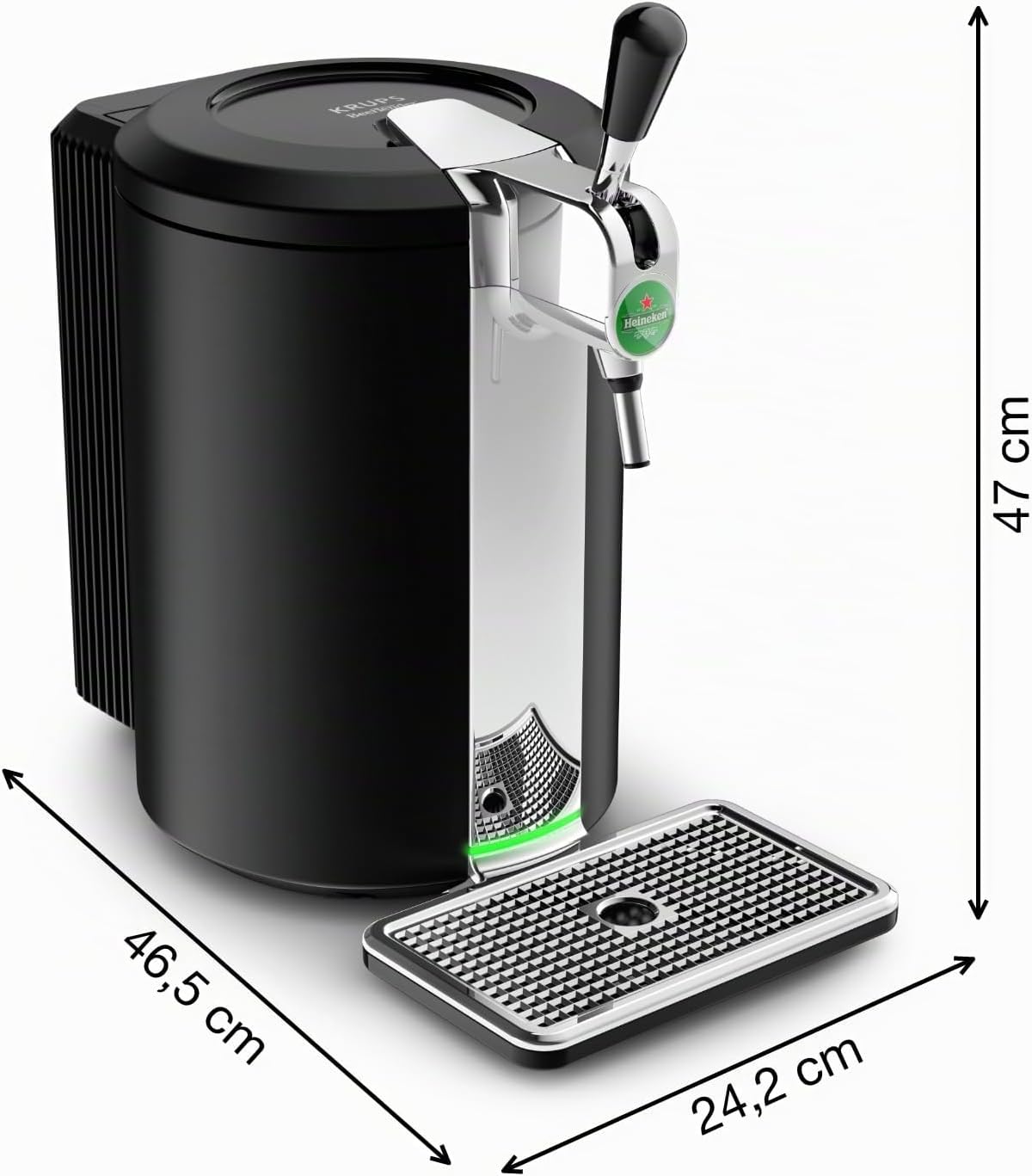 Krups Beertender - Macchina per birra a pressione, fusti da 5 l, marca Heineken, indicatore luminoso, temperatura e schiuma perfette, birra fresca, facile installazione, compatta nera VB450E10