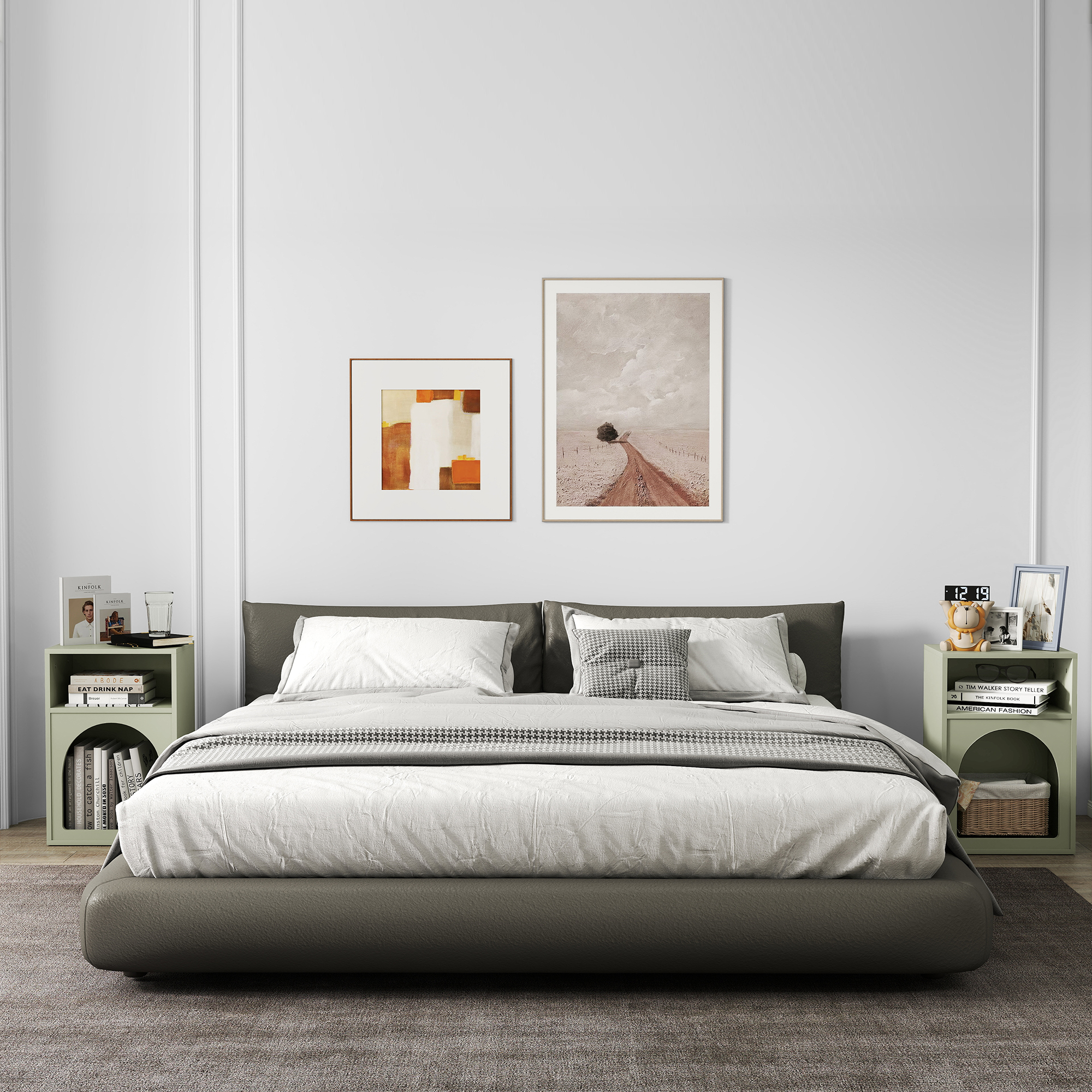 HOMCOM Set aus 2 Nachttischen, Nachttisch mit offenen Fächern, geschwungenes Design, 40 x 30 x 60 cm, Hellgrün