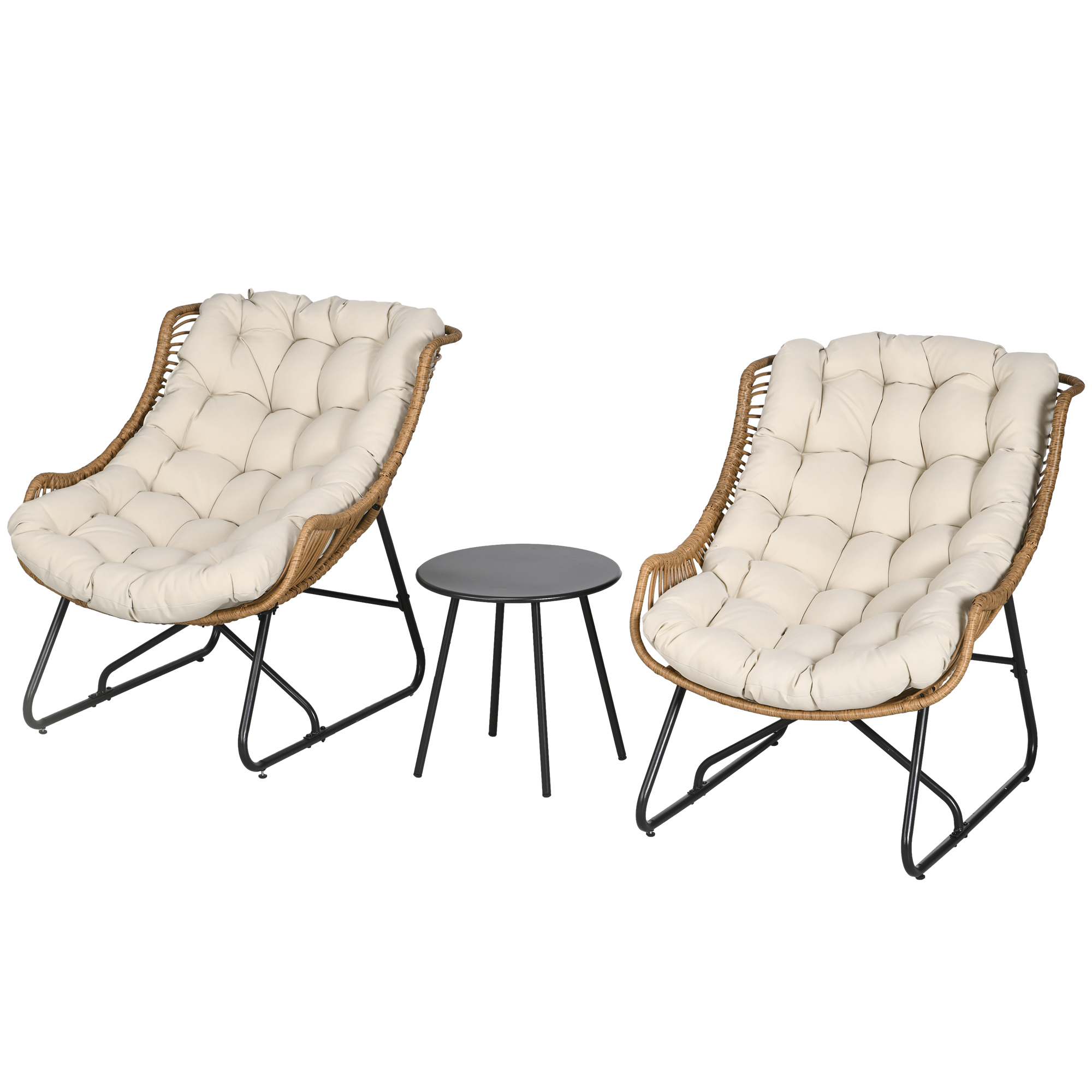 Outsunny Gartenbistro-Set Gartenbistro-Set 3-teilig aus Stahlrahmen 2 Stühle 1 Beistelltisch mit Kissen inklusive Kaki