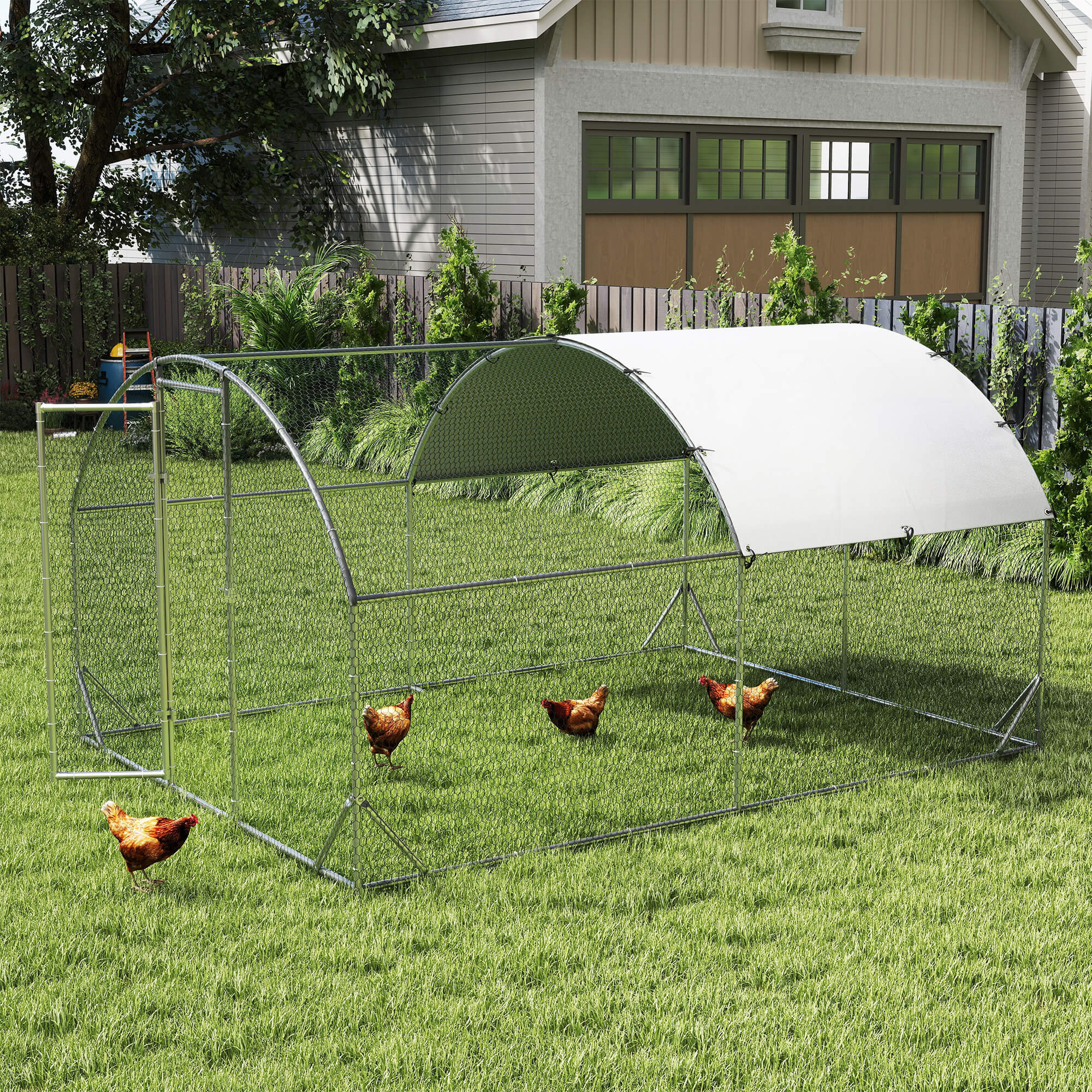PawHut Gehege für Kleintiere, Outdoor-Freilaufgehege für Hühner, Kaninchen, Enten, stabile Konstruktion, Stahl und Oxford-Stoff