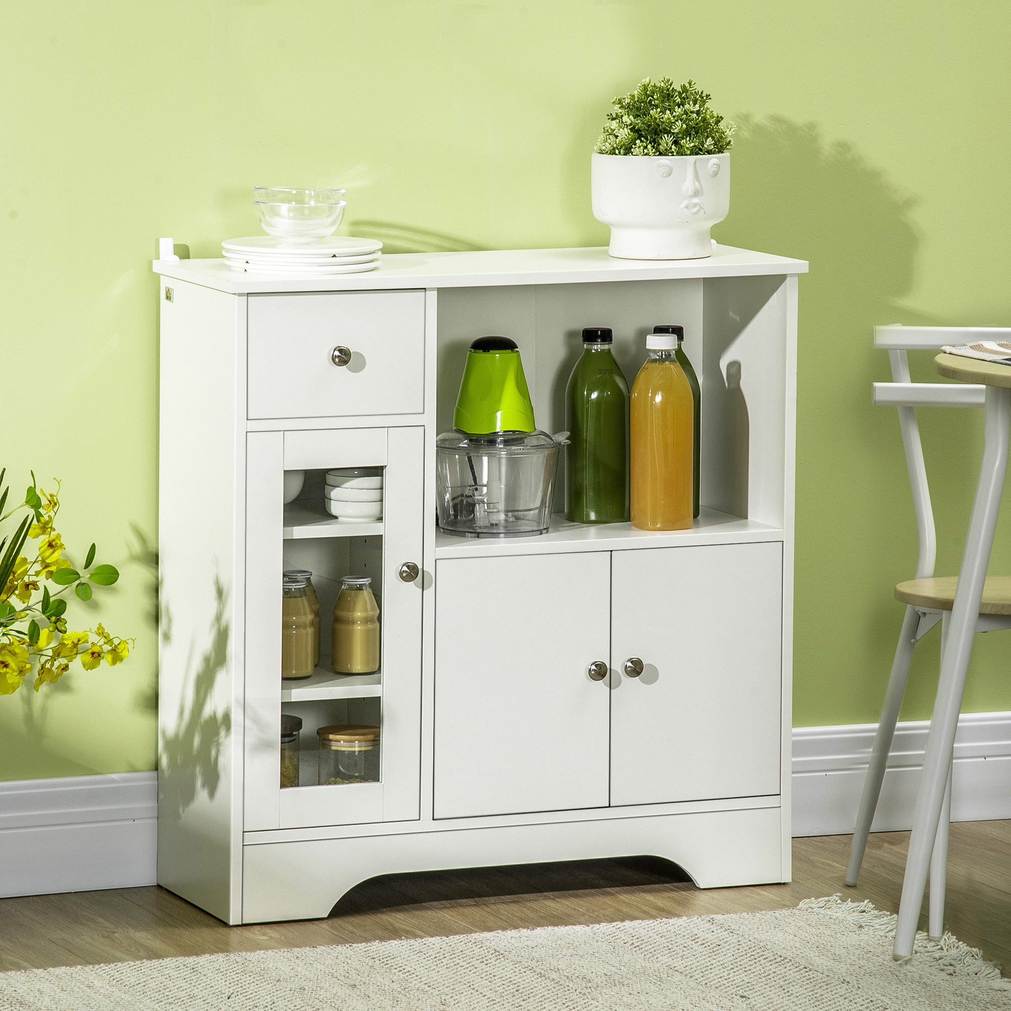 HOMCOM Sideboard, Kommode, doppeltüriges Schrankfach, verstellbare Einlegeböden, Kippschutz, Weiß, 80 x 30 x 82cm