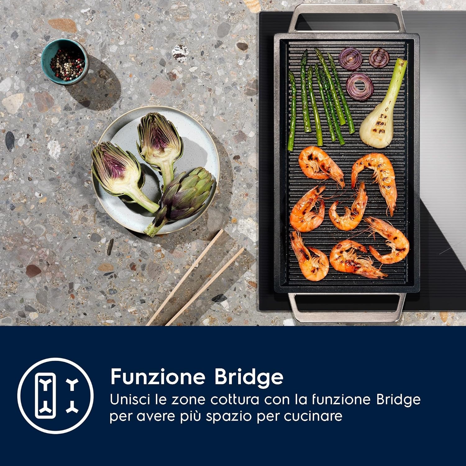 Electrolux Serie 600 Piano Cottura a Induzione 4 Fuochi da Incasso, LIL83443 Bridge 80 cm, Tecnologia Hob2Hood® e Zone Cottura Flessibili, 780x520 mm, Nero