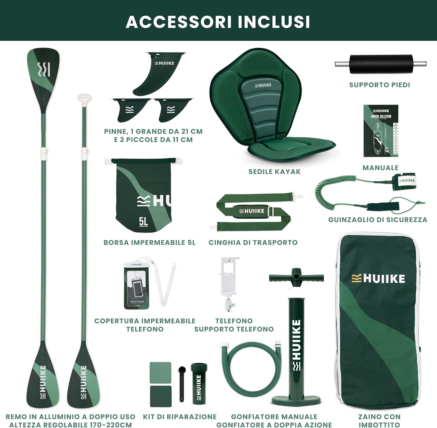 HUIIKE Tavola Sup Gonfiabile Adulti con Accessori Inclusi, Pagaia, Pinne, Pompa. Stand Up Paddle Board con Grande Stabilità e Resistenza. 305 x 84 x 15 cm, Carico Massimo 130 kg
