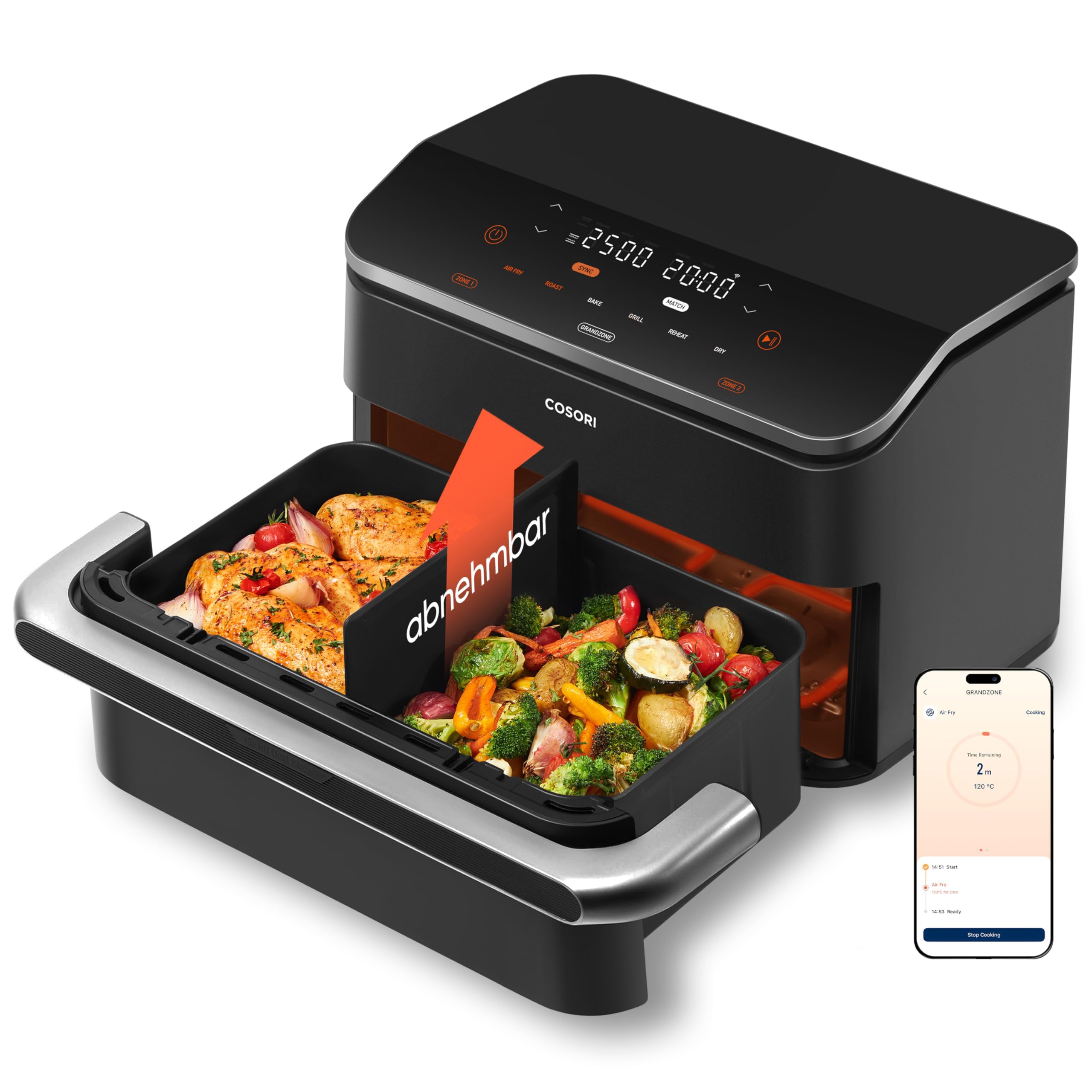 Cosori Airfryer Dual Blaze Twinfry Heißluftfritteuse mit flexiblen Kammern und 10L Fassungsvermögen