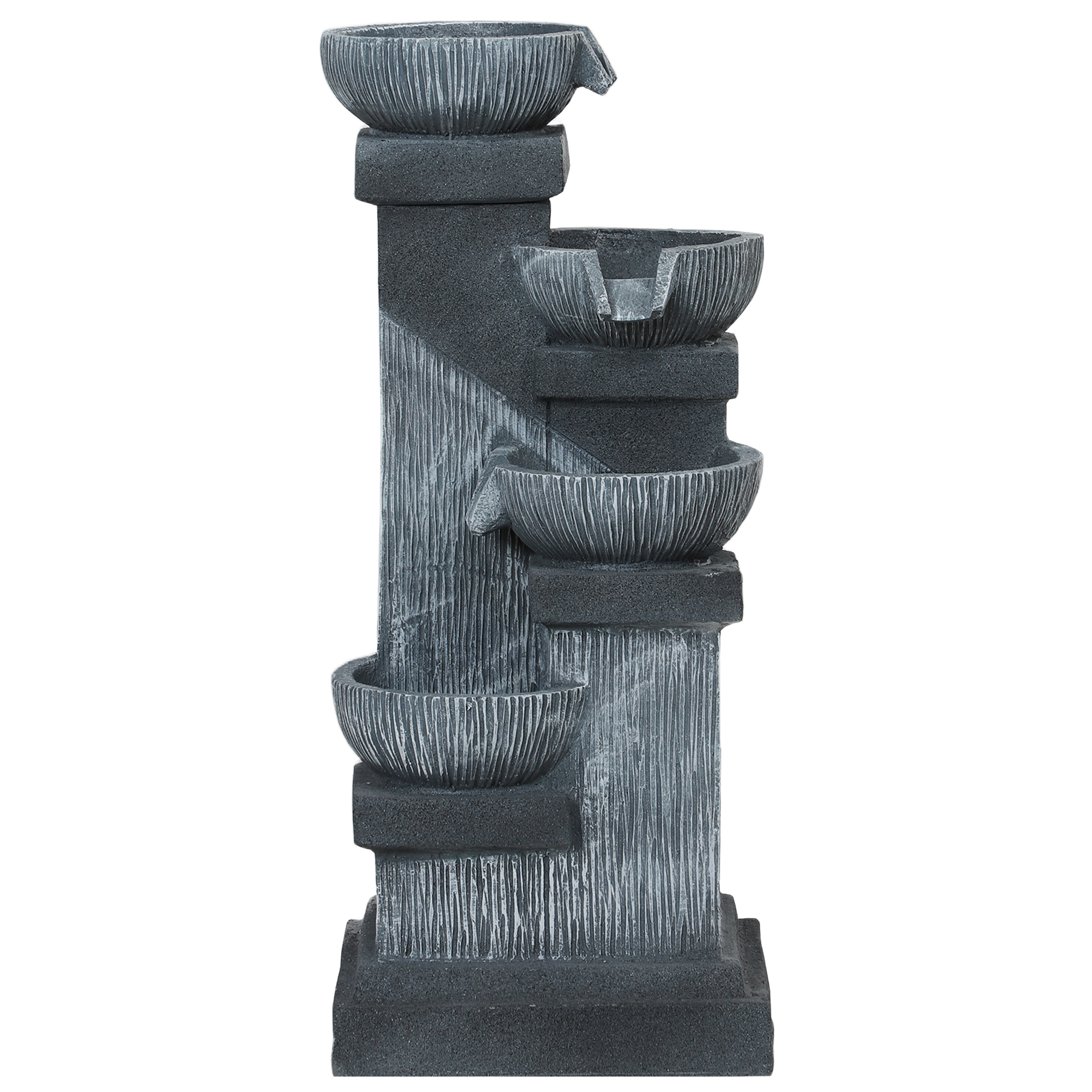 Outsunny 85 cm Outdoor-Brunnen, 4-stufiger Zierbrunnen, künstlicher Wasserfall mit LED-Beleuchtung und Pumpe, Grau
