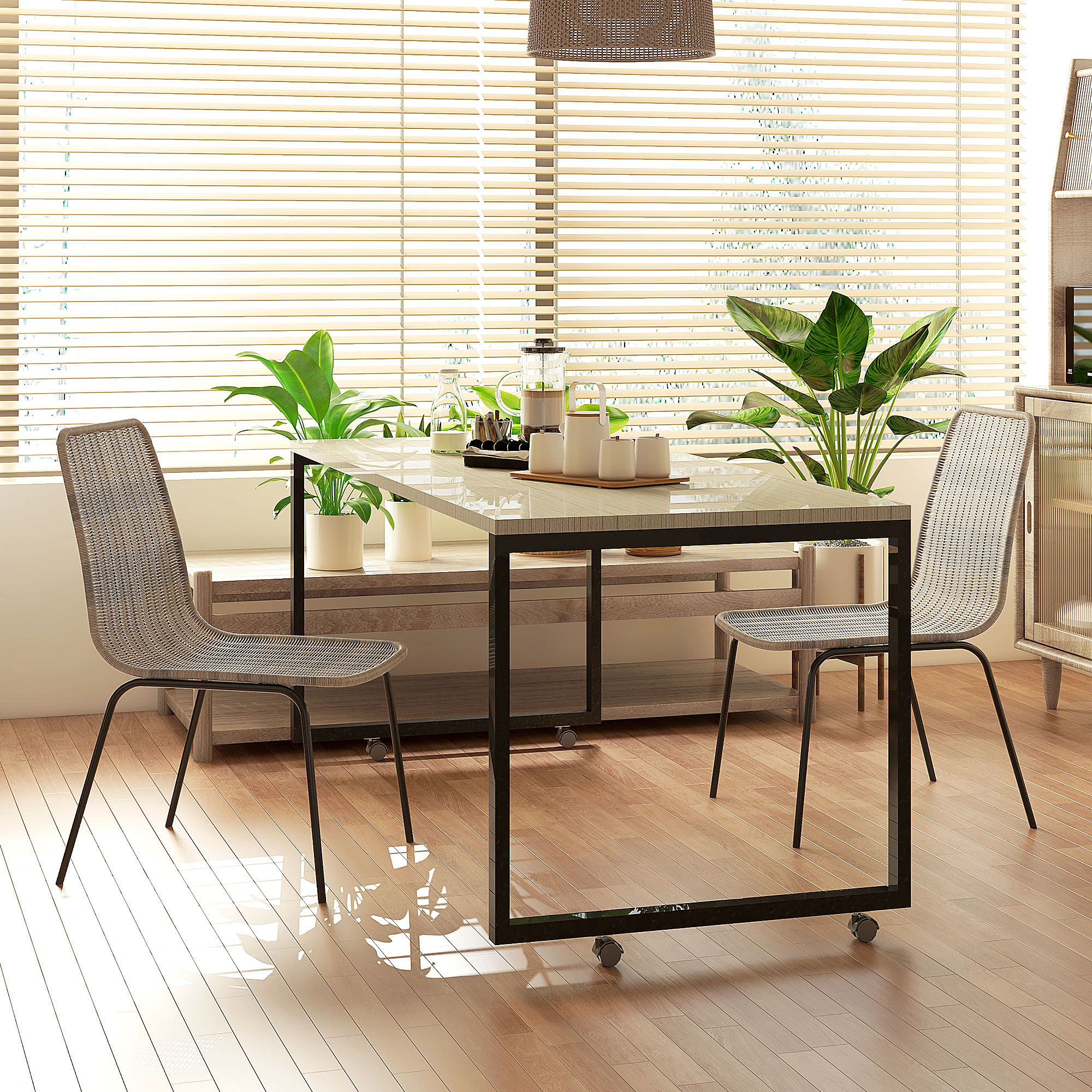 HOMCOM Set von 2 eleganten Esszimmerstühlen aus geflochtenem Kunstharzrattan, Stahlgestell