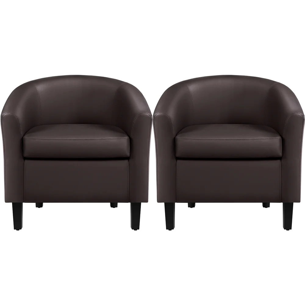 Renwick Faux Leather Barrel Accent Chair for Living Room, Set of 2, Black
