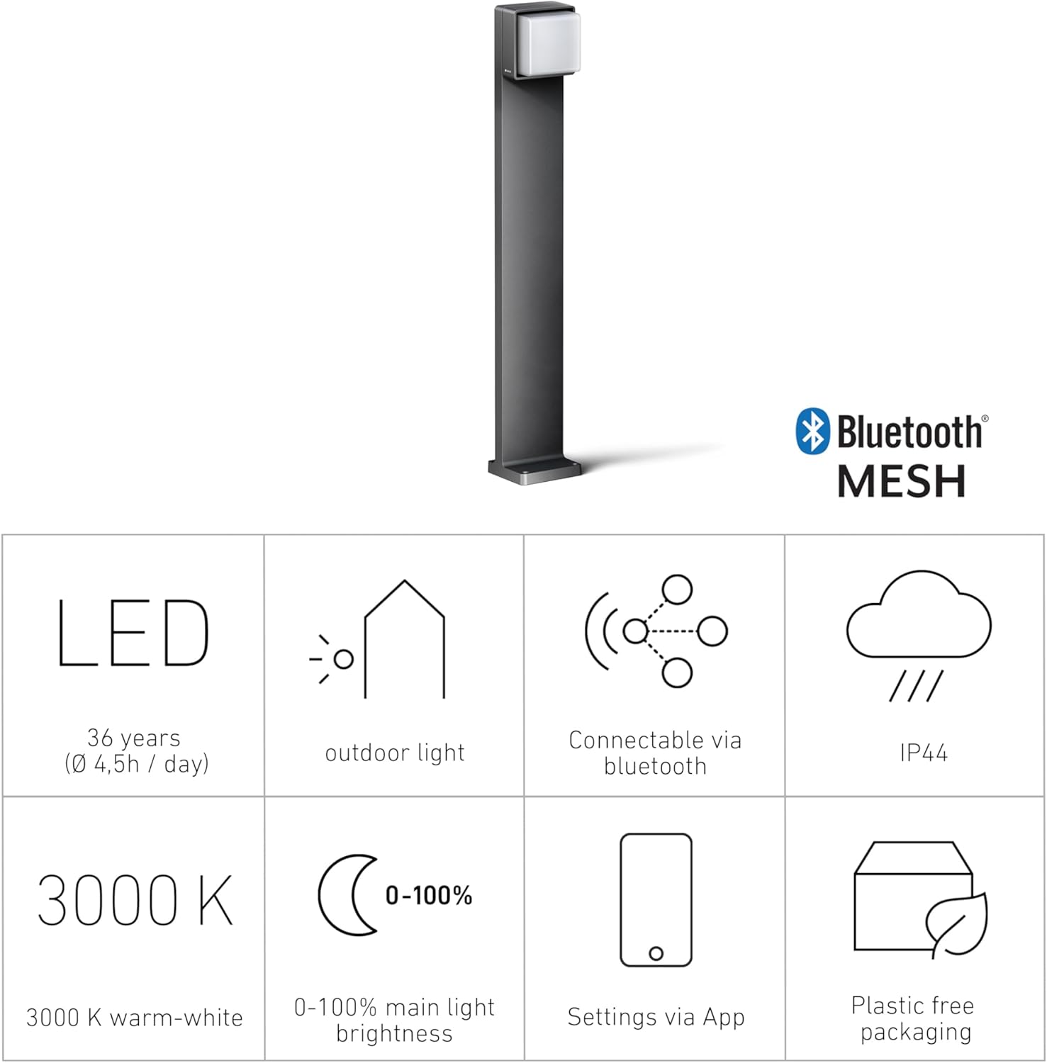 Steinel LED Wegeleuchte GL 85-900 C Connect, 90 cm Höhe, warmweiß, smarte Gartenleuchte dimmbar, vernetzbar per App, Anthrazit