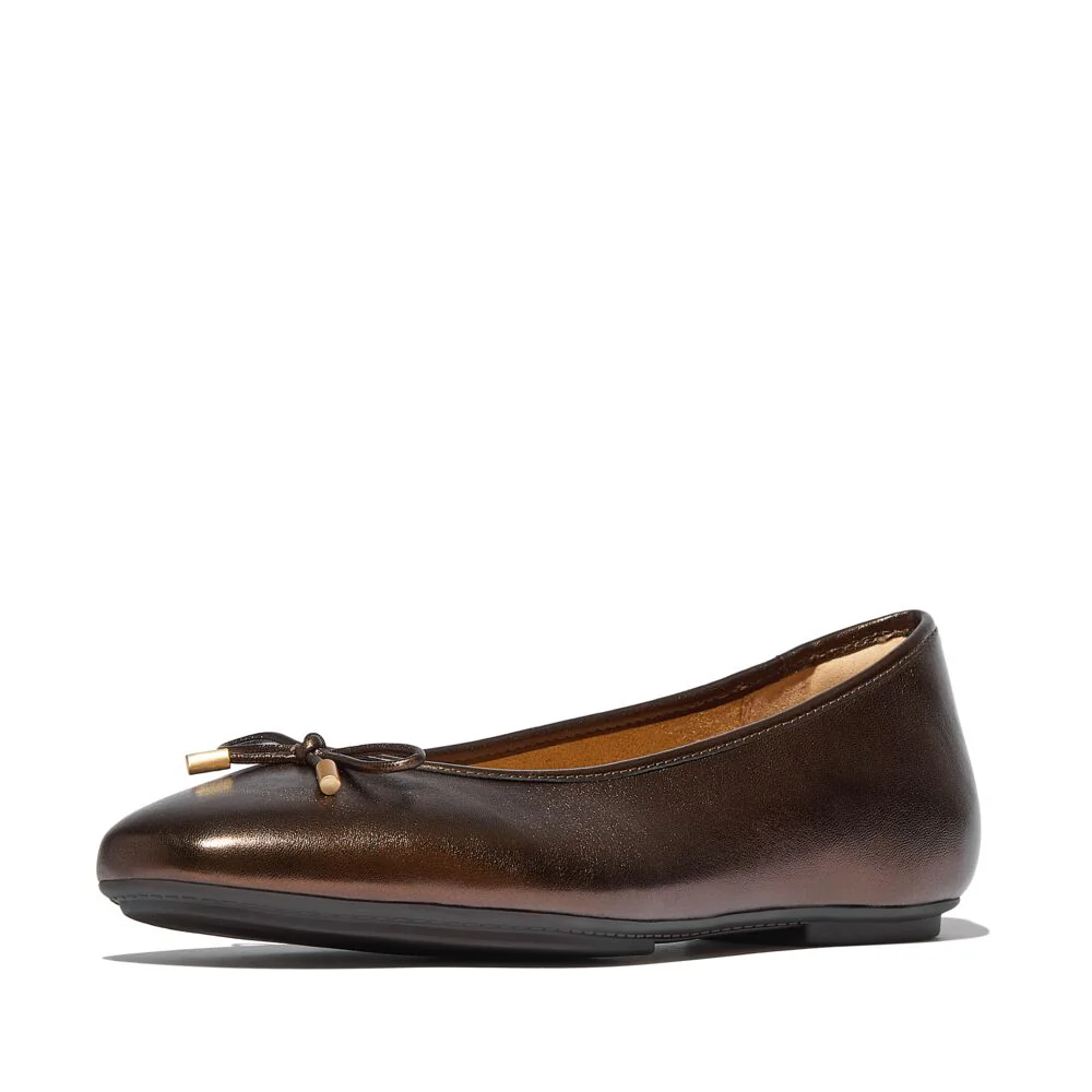 FitFlop Delicato Bow Soft-Leather Chocolate Brown Ballerina