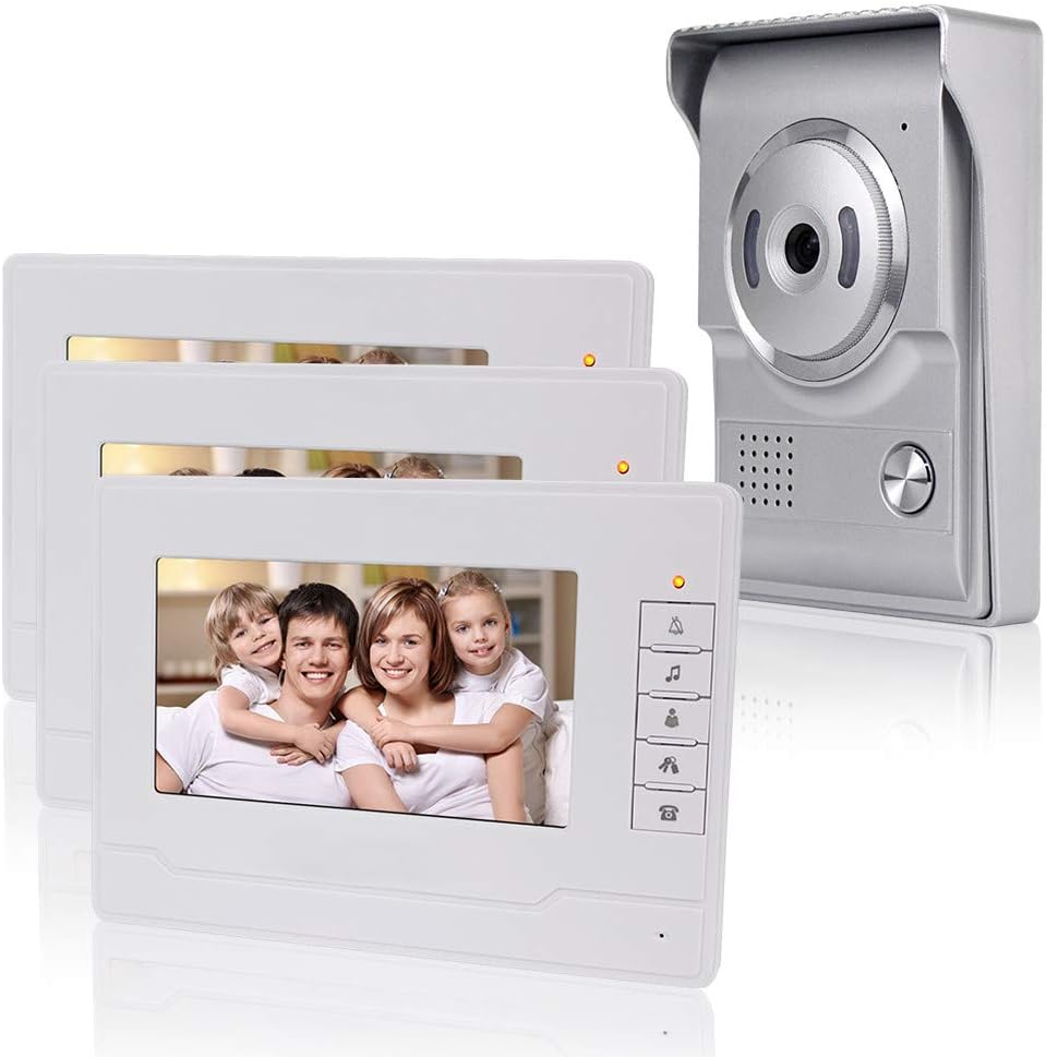 KDL Videocitofono interno casa Smart Home Video Citofono 7inch Video citofono campanello Telefono, Impermeabile Telecamera esterna con monitor da 7 pollici per Villa (3 Monitor)