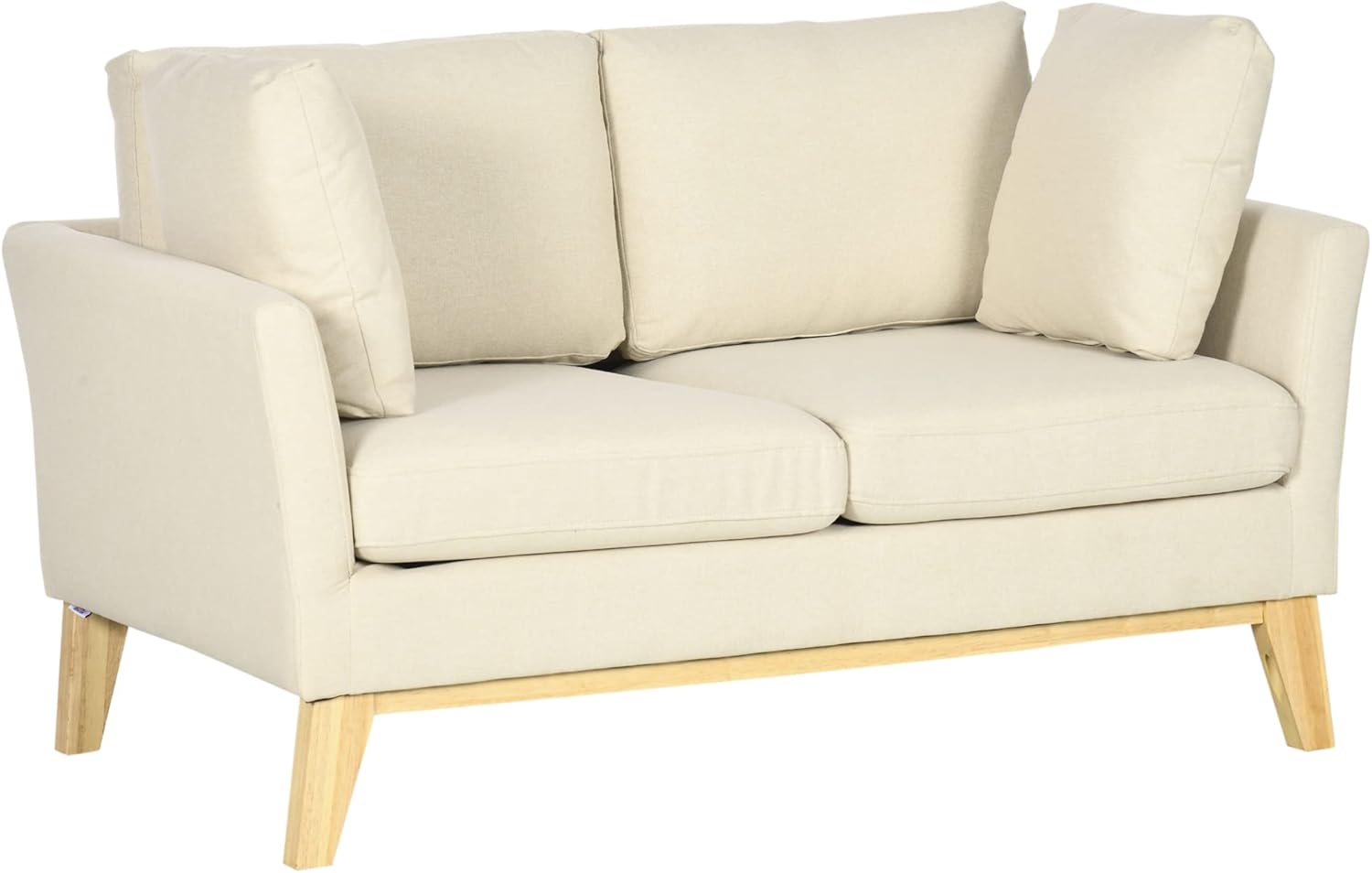 HOMCOM Divano da 2 Posti in Legno di Eucalipto e Tessuto Effetto Lino,Divanetto 2 Posti con 2 Cuscinetti Piccoli per Soggiorno e Camera da Letto, 137x78x78 cm, Beige