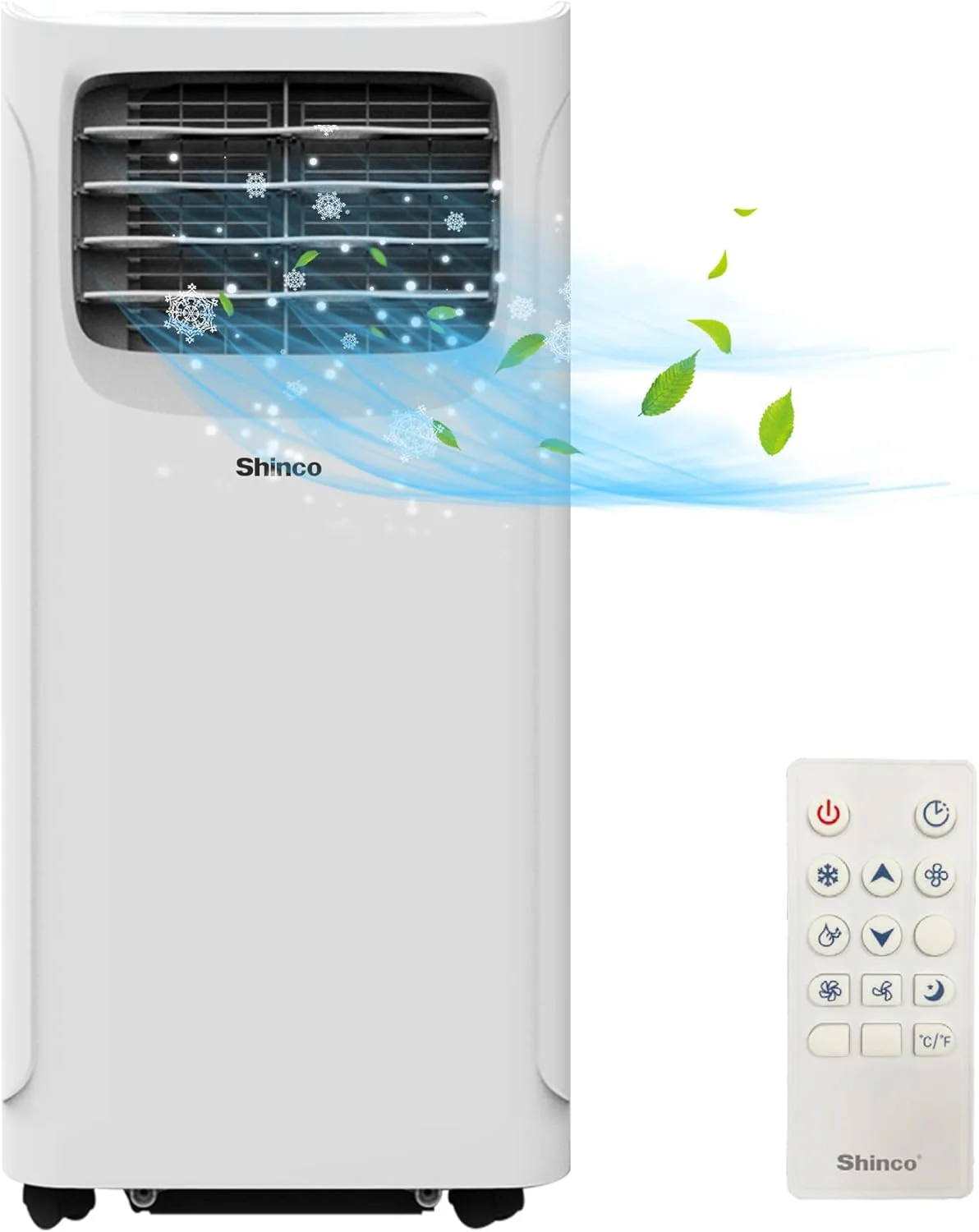 SHINCO Mobiele airconditioning met luchtafvoerslang, 9000 BTU, 2,6 kW, Koelen&Ventileren&Ontvochtigen, Mobiel airco-apparaat met slaapstand, Ruimte tot 22O, 24-uurs timer