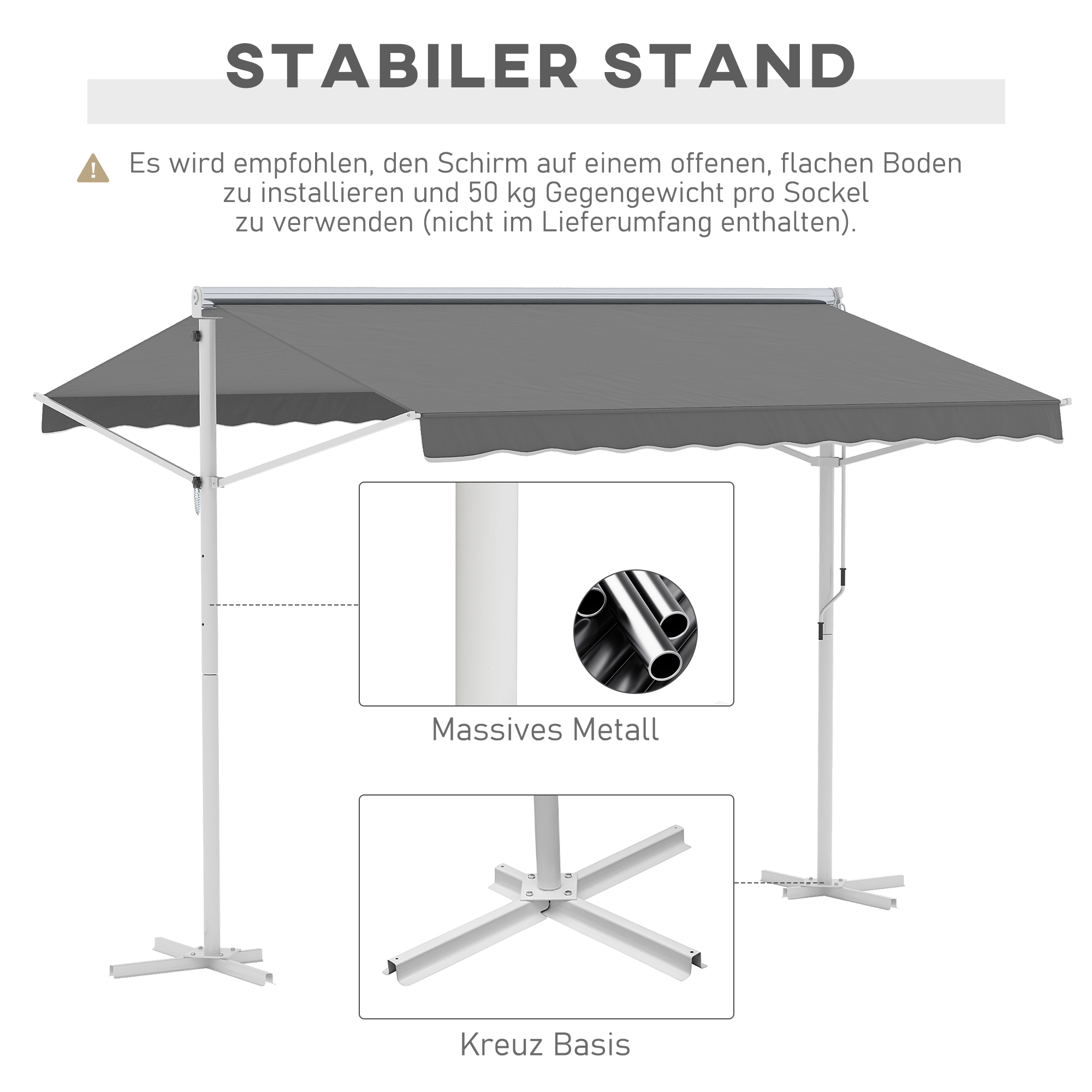 Staande luifel met knikarm tuinluifel luifel zwengel grijs 2,95 x 2,94 m