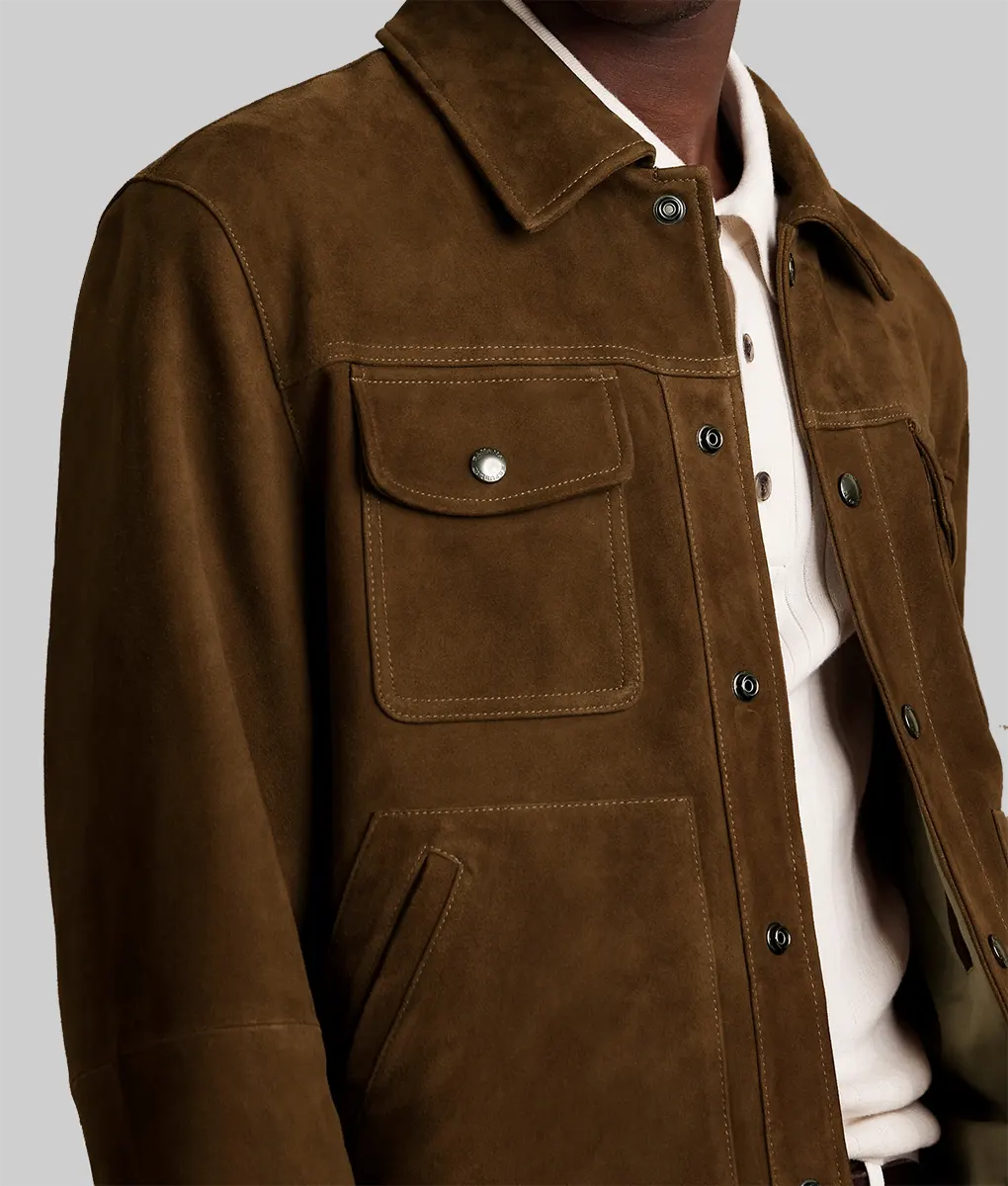 Alvin Dark Brown Suede Trucker Jacket