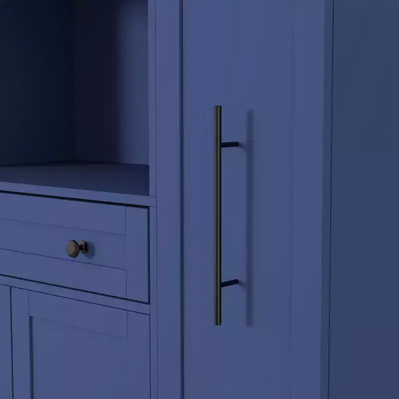 Kitchen Pantry Cabinet with Hutch and Pull-Out Side Cabinet