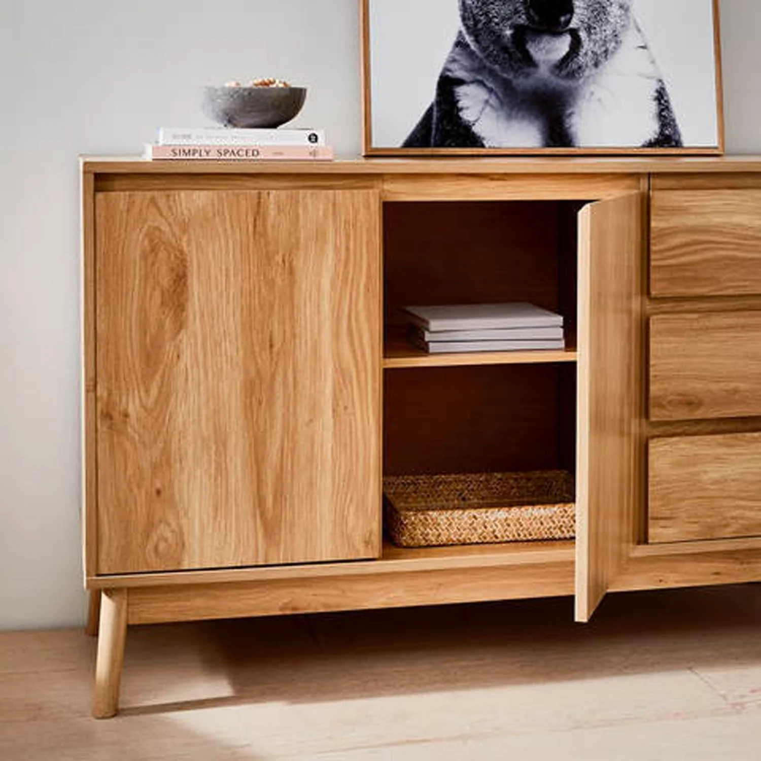 Credenza A 3 Cassetti Effetto Rovere Naturale 39x76x120cm
