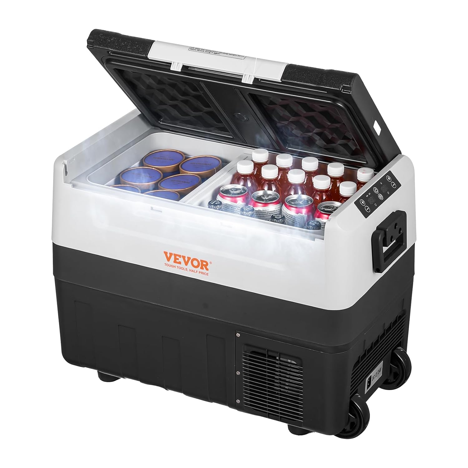 VEVOR Frigorifero per Auto, 45 Litr Frigo Compressore Congelatore Portatile Elettrico a Doppia Zona per Campeggio con Ruote e Manico, 0,6kW.h da -20°C a 10°C Regolabile Frigo Termico per Camion Barca