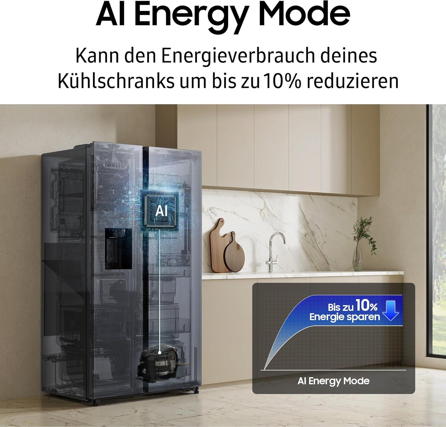 RS90F66BEFEF Side-by-Side Kühl-Gefrierkombination, AI Kühlschrank mit Gefrierfach, 178 cm, 614 l, Eis-/Wasserspender mit Wasseranschluss, Family Hub, AI Energy & Voice Control, Black Steel